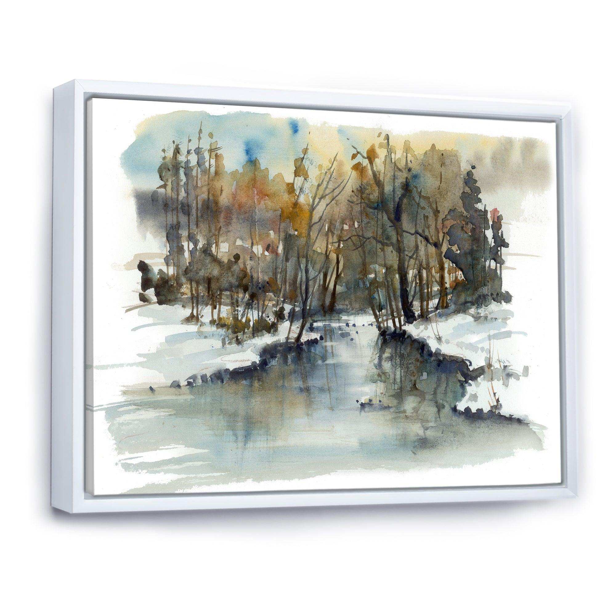 River in Woods Watercolor