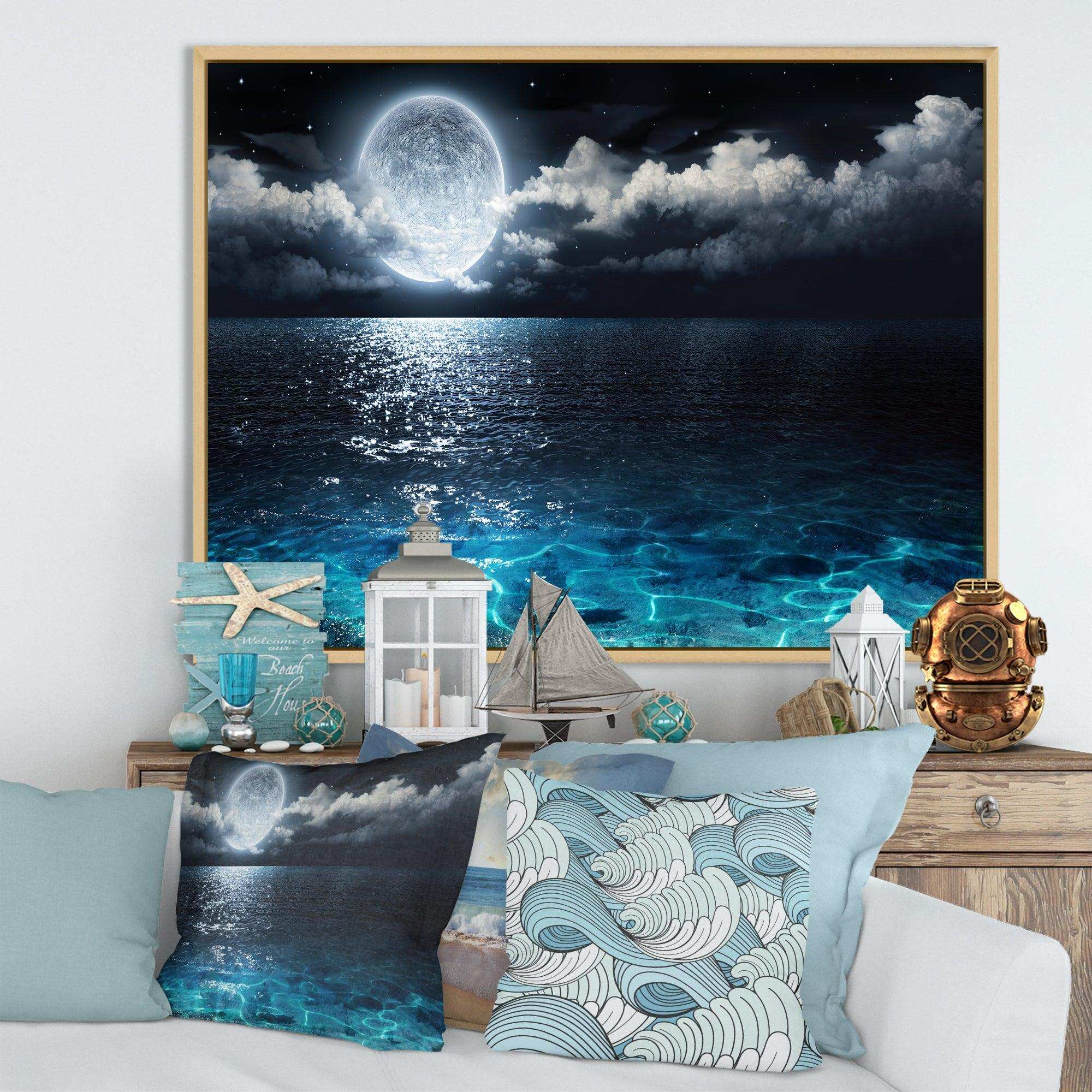 Romantic Full Moon Over Sea