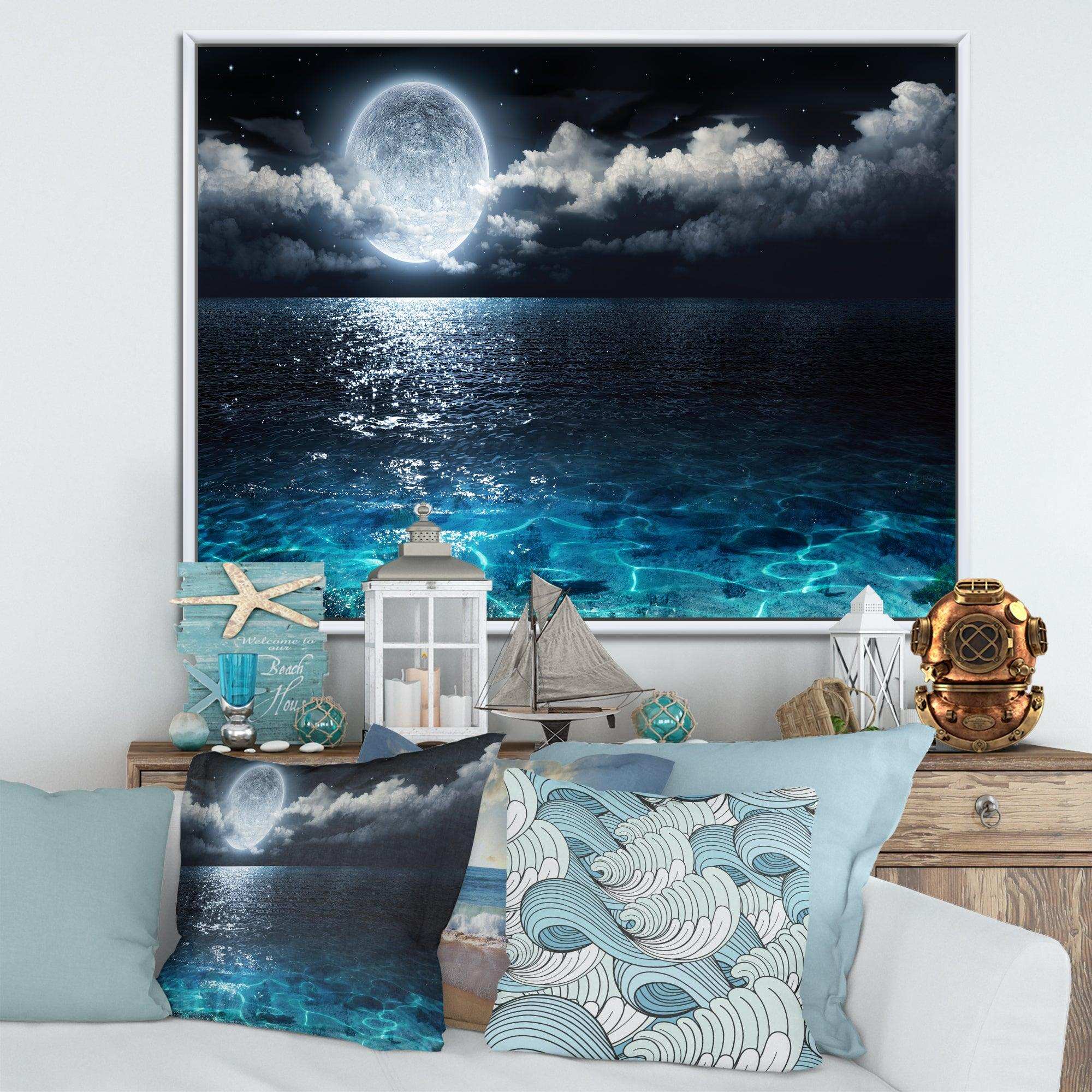 Romantic Full Moon Over Sea