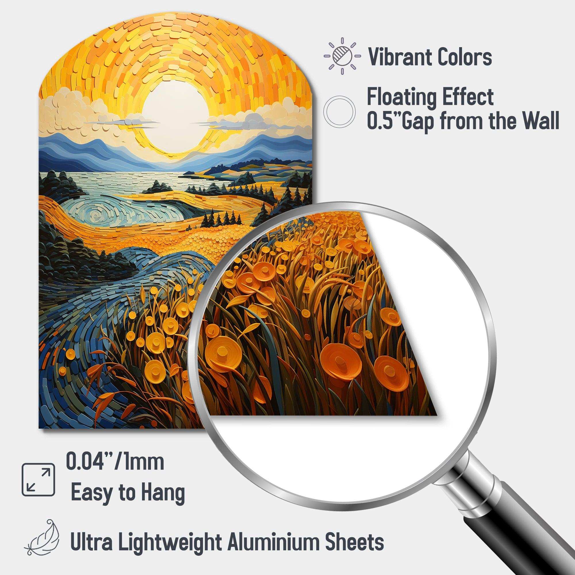 Vangogh Harvest Time In The Wheat Fields II - Asymmetric Metal Wall Art