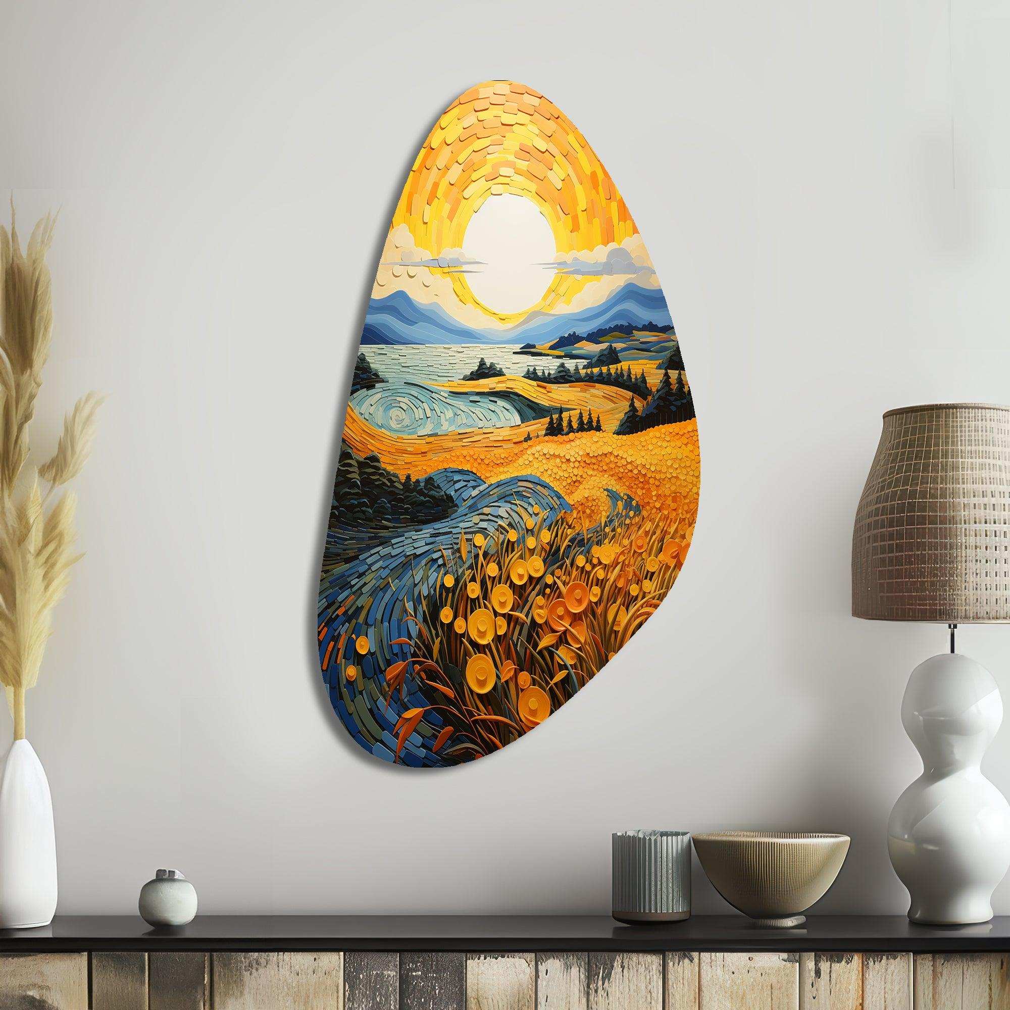Vangogh Harvest Time In The Wheat Fields II - Asymmetric Metal Wall Art