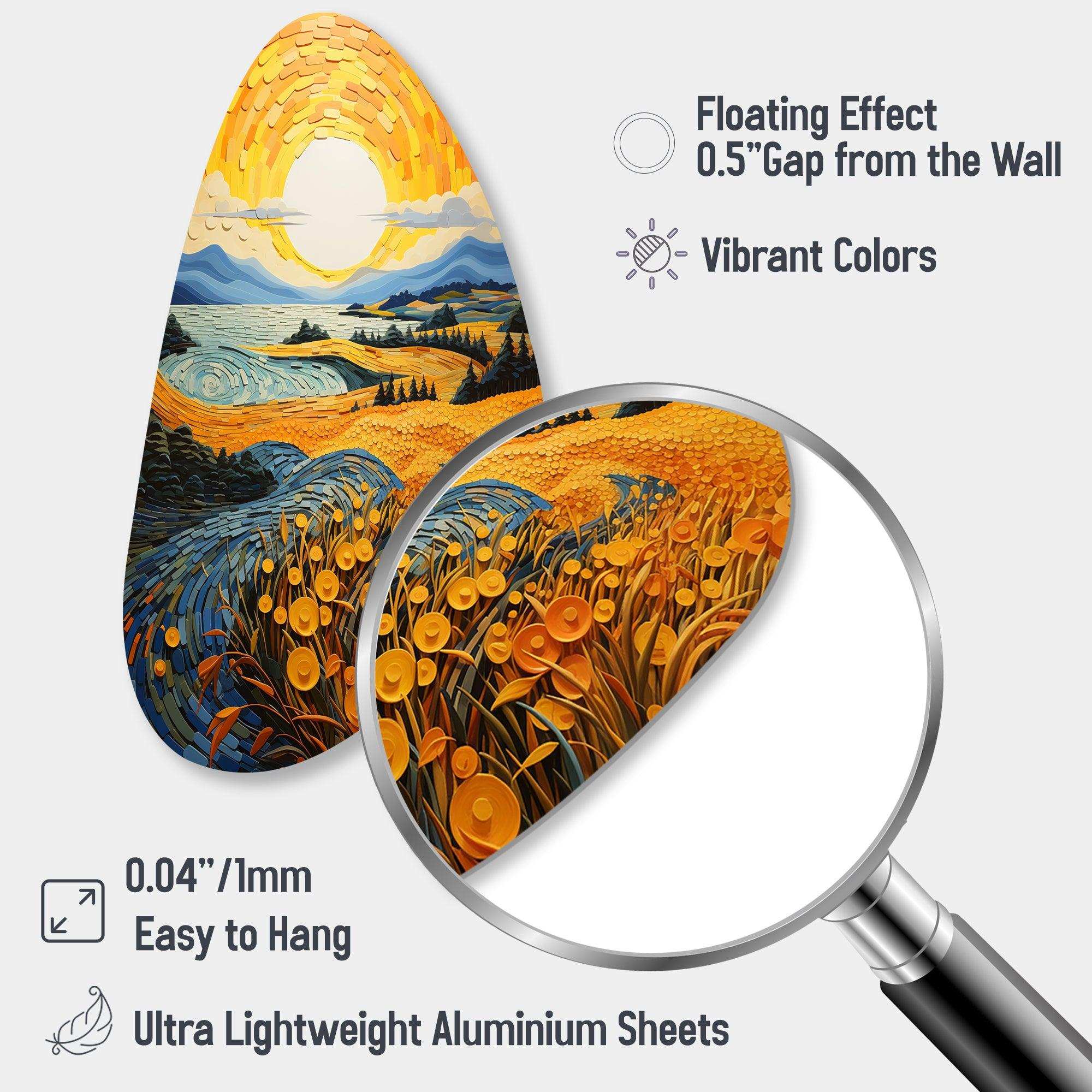 Vangogh Harvest Time In The Wheat Fields II - Asymmetric Metal Wall Art
