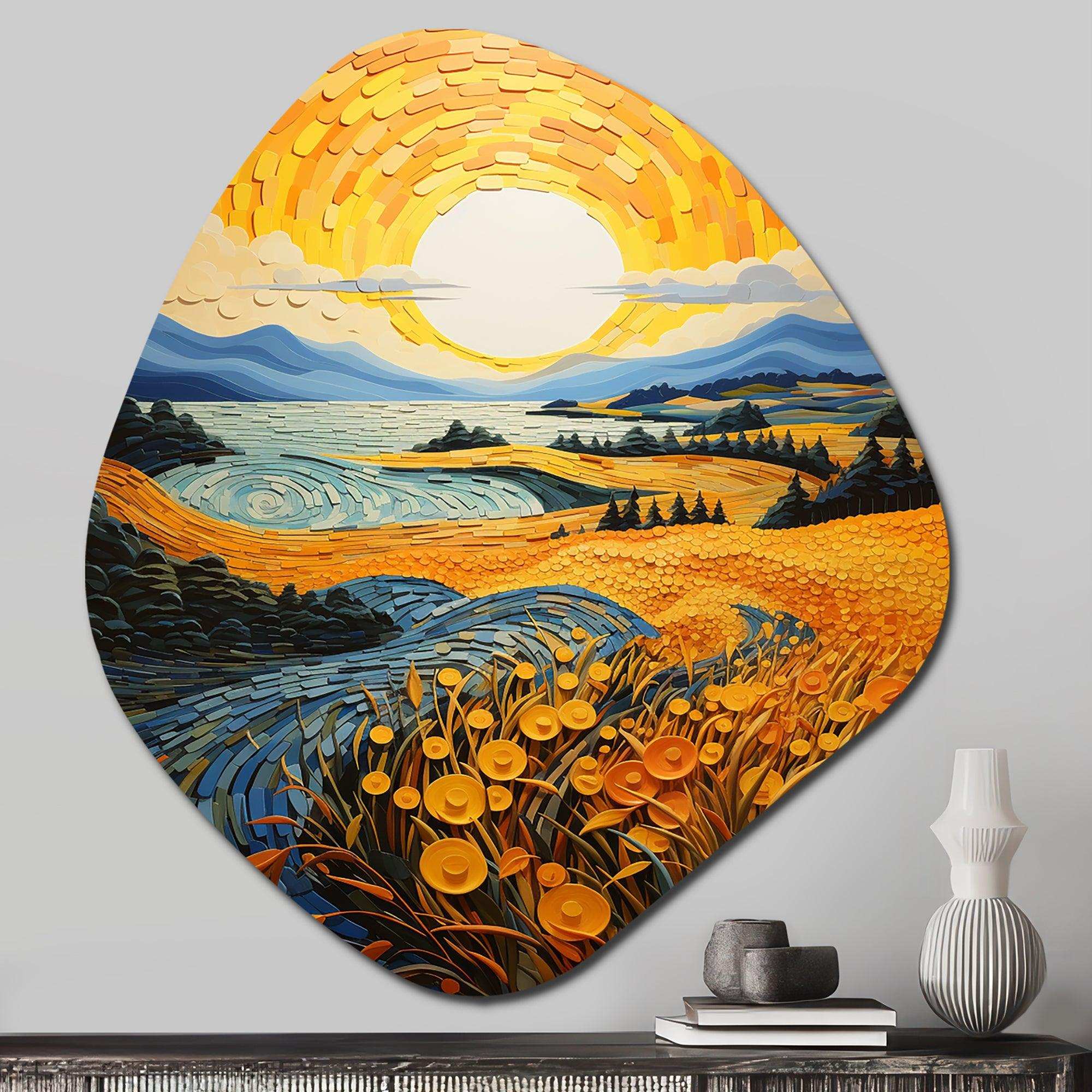 Vangogh Harvest Time In The Wheat Fields II - Asymmetric Metal Wall Art