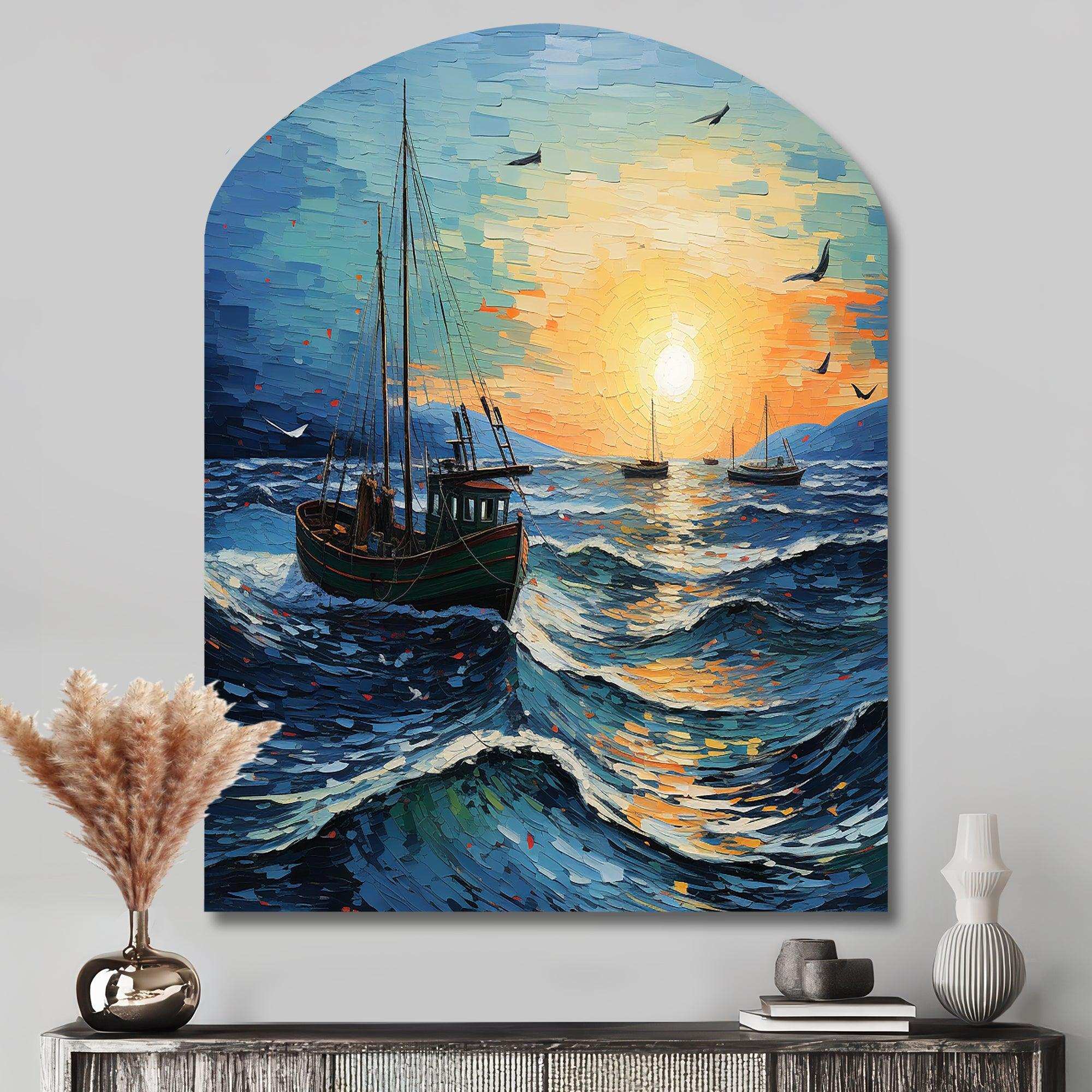 Vangogh Seascape With Fishing III - Asymmetric Metal Wall Art