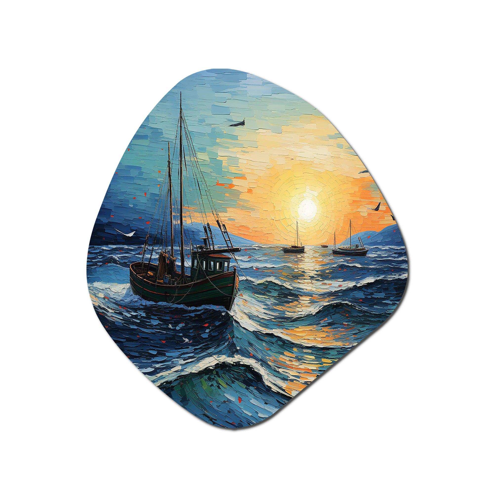 Vangogh Seascape With Fishing III - Asymmetric Metal Wall Art