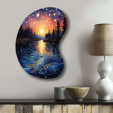 Vangogh Twilight Reflections Pointillism - Asymmetric Metal Wall Art