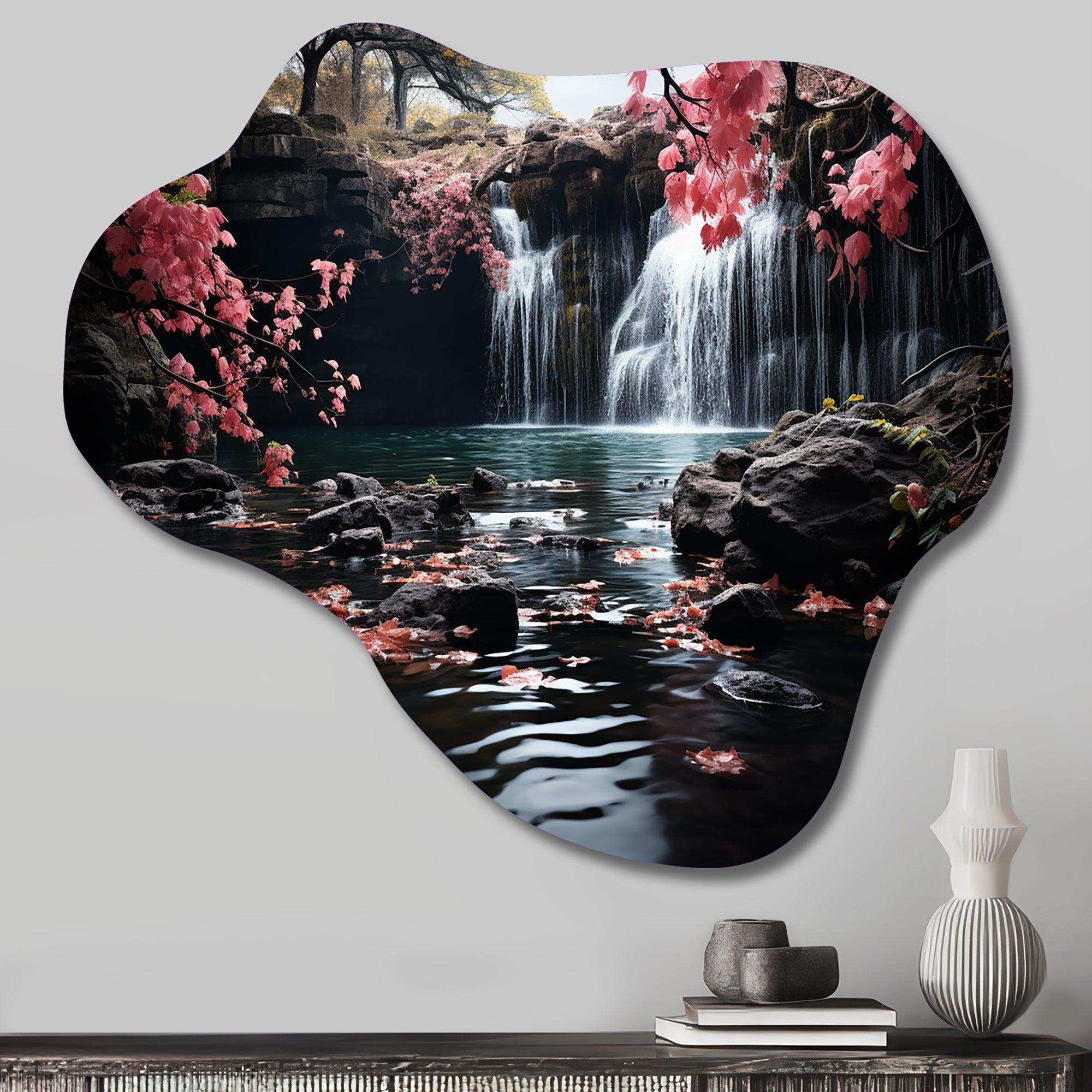 Peach Tree Waterfall Natures Elegance II - Asymmetric Metal Wall Art