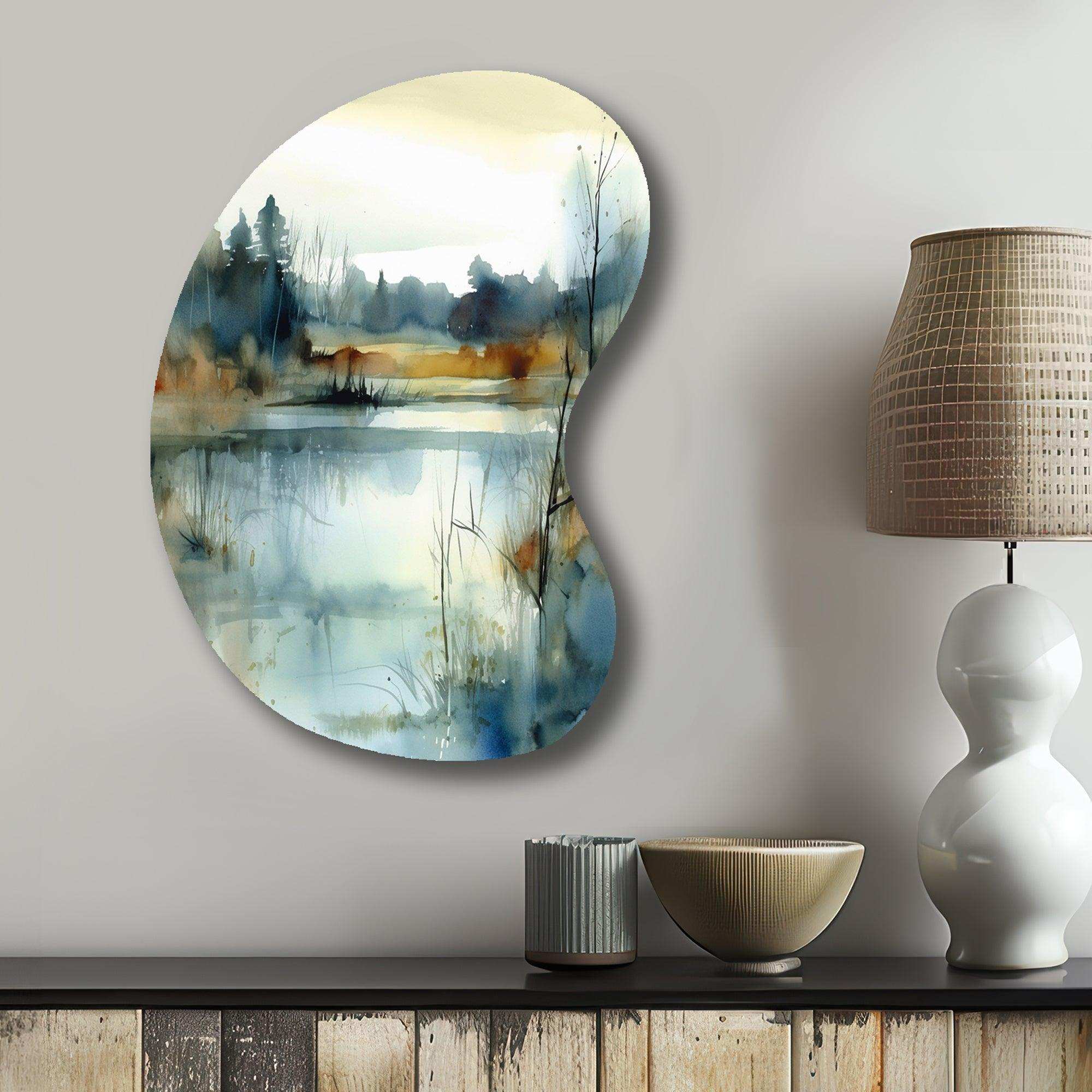 Summer Lake Landscape Illustration II - Asymmetric Metal Wall Art