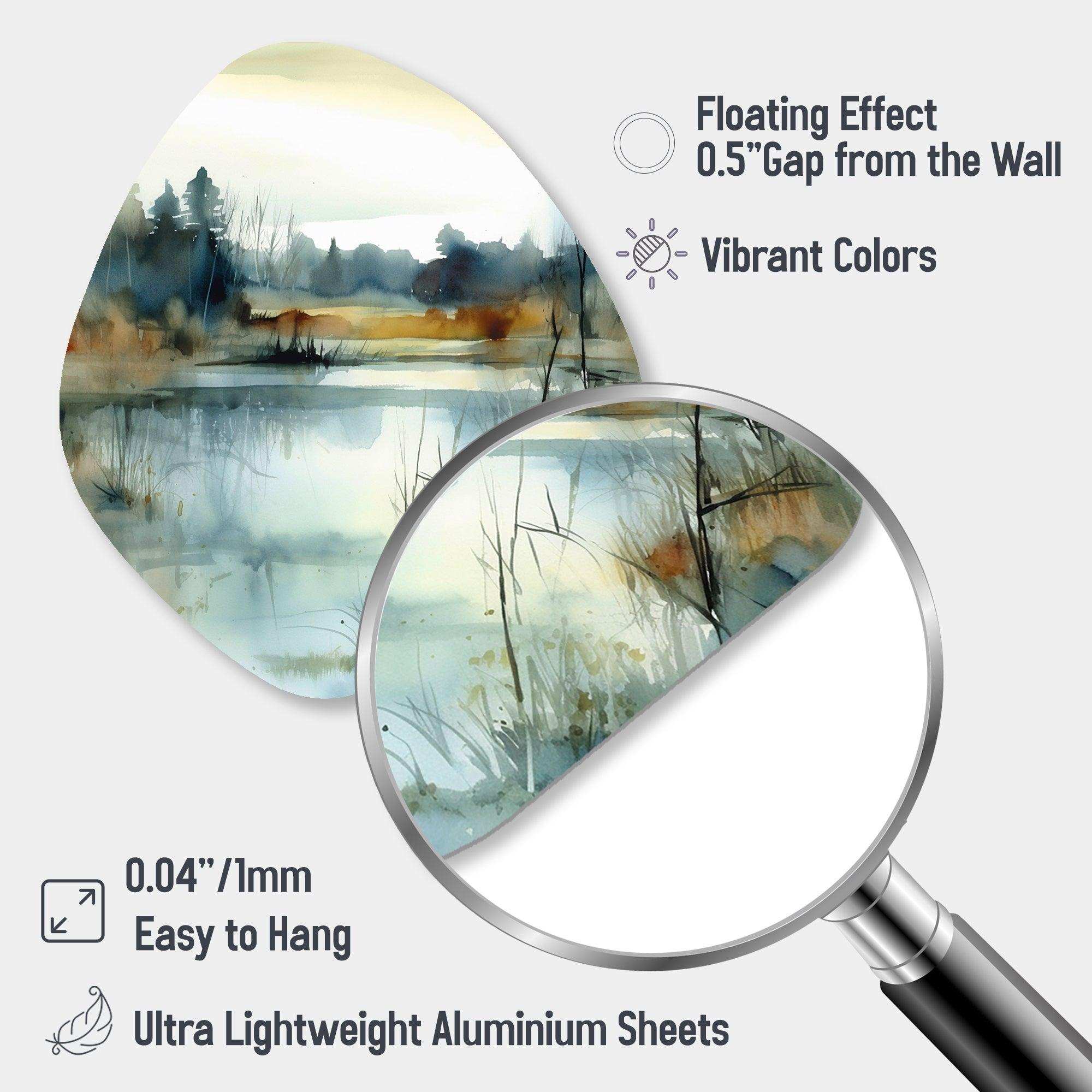 Summer Lake Landscape Illustration II - Asymmetric Metal Wall Art