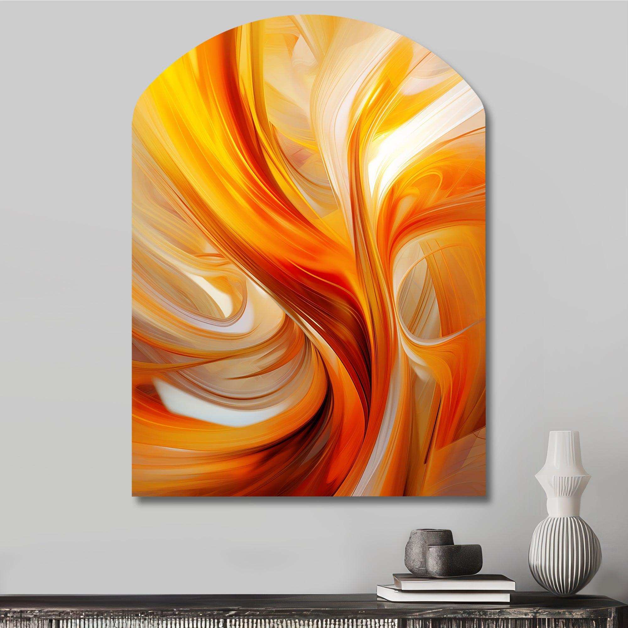 Orange Abstract Warm Fractal Design VII - Asymmetric Metal Wall Art