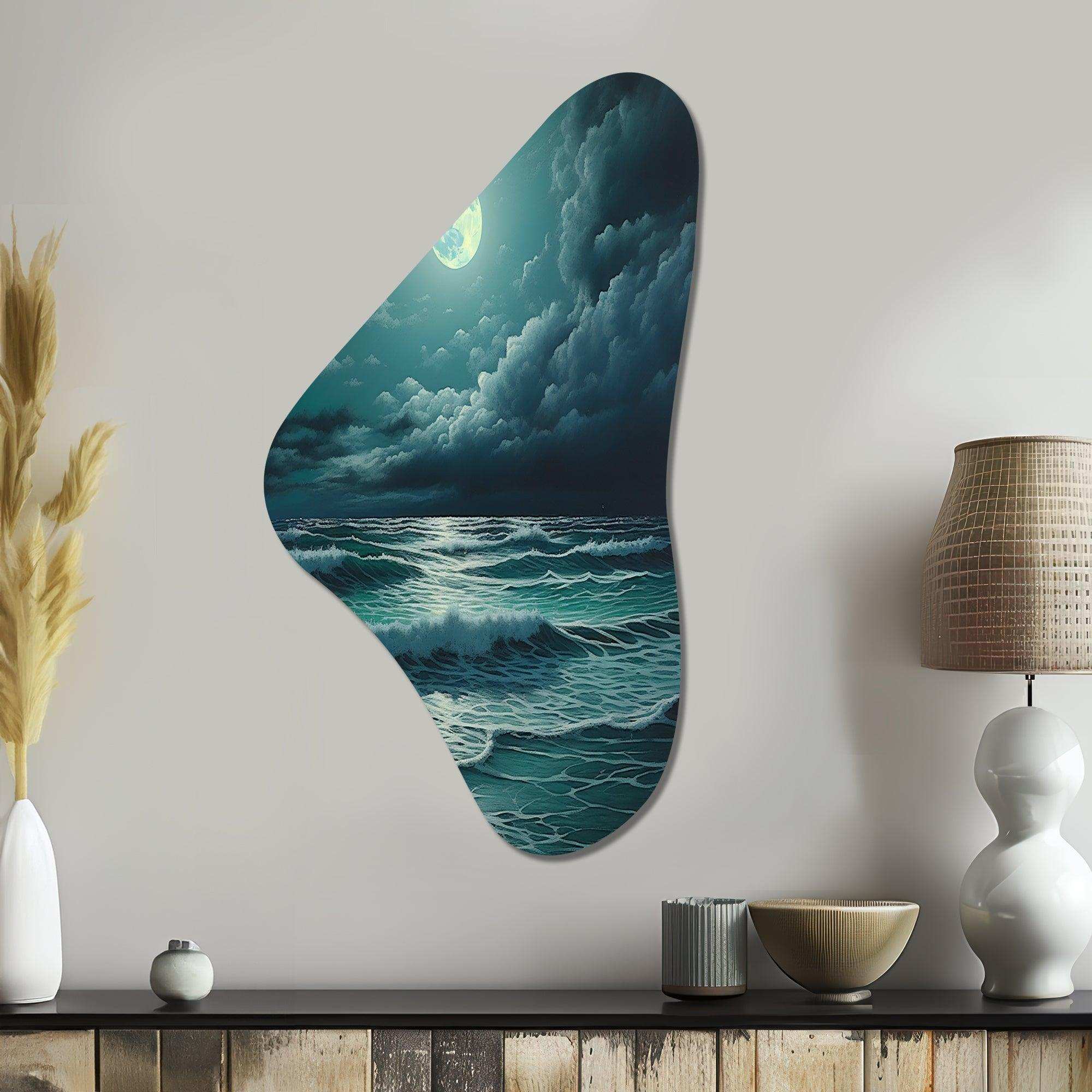 Super Moon Over The Sea IV - Asymmetric Metal Wall Art