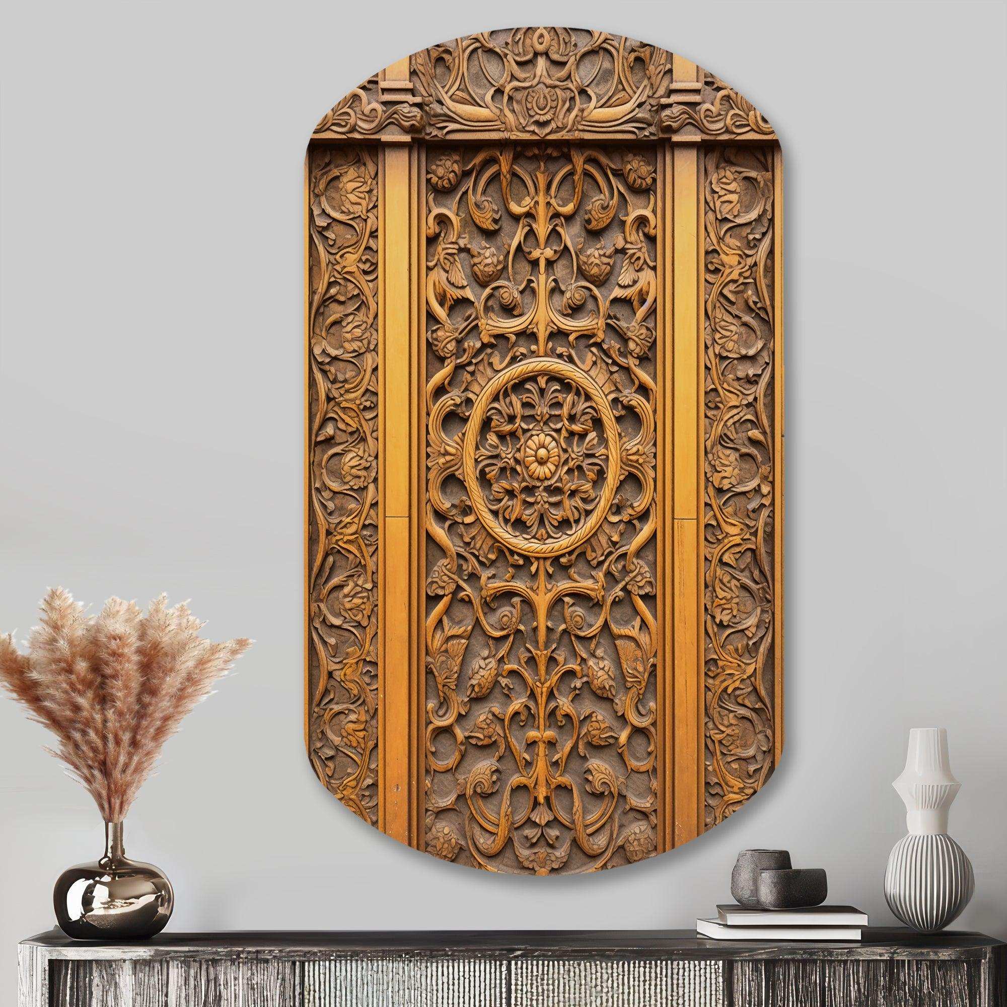 Old Carved Wooden Door V - Asymmetric Metal Wall Art