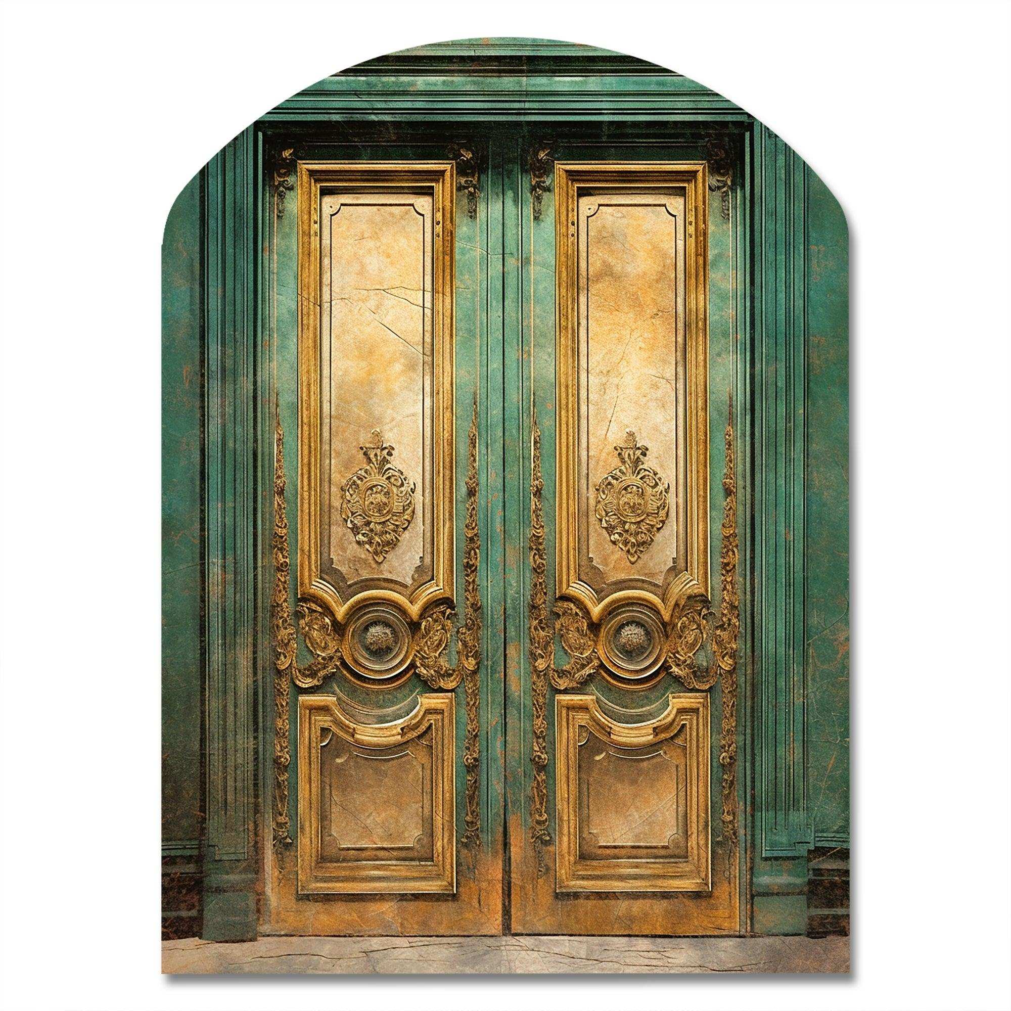 Old Wooden Door With Carvings in Paris, France VI - Asymmetric Metal Wall Art