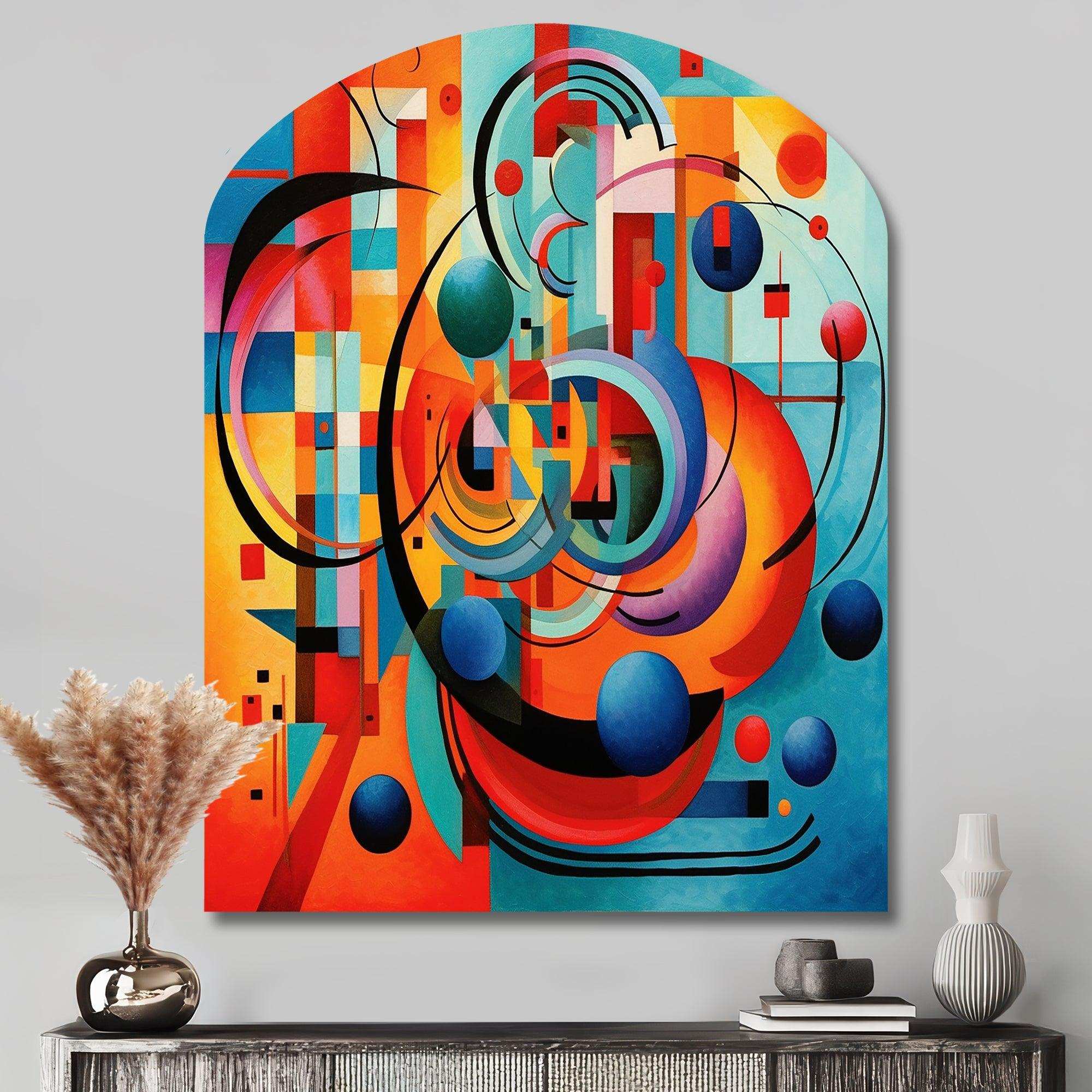 Orange Blue Geometry Unleashed IV - Asymmetric Metal Wall Art