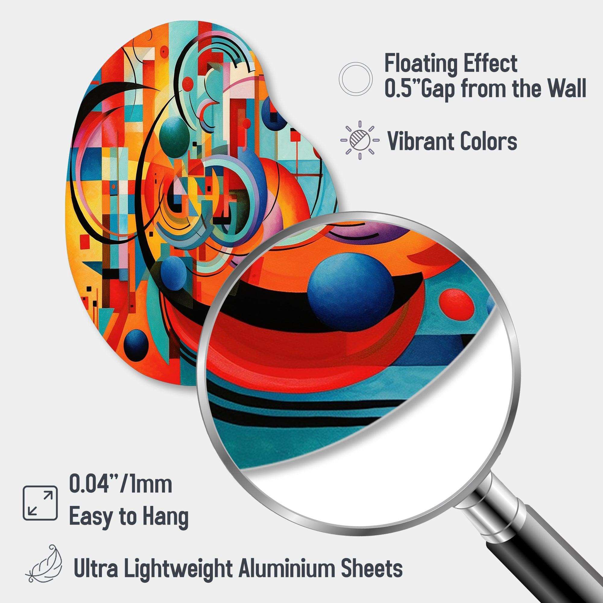 Orange Blue Geometry Unleashed IV - Asymmetric Metal Wall Art