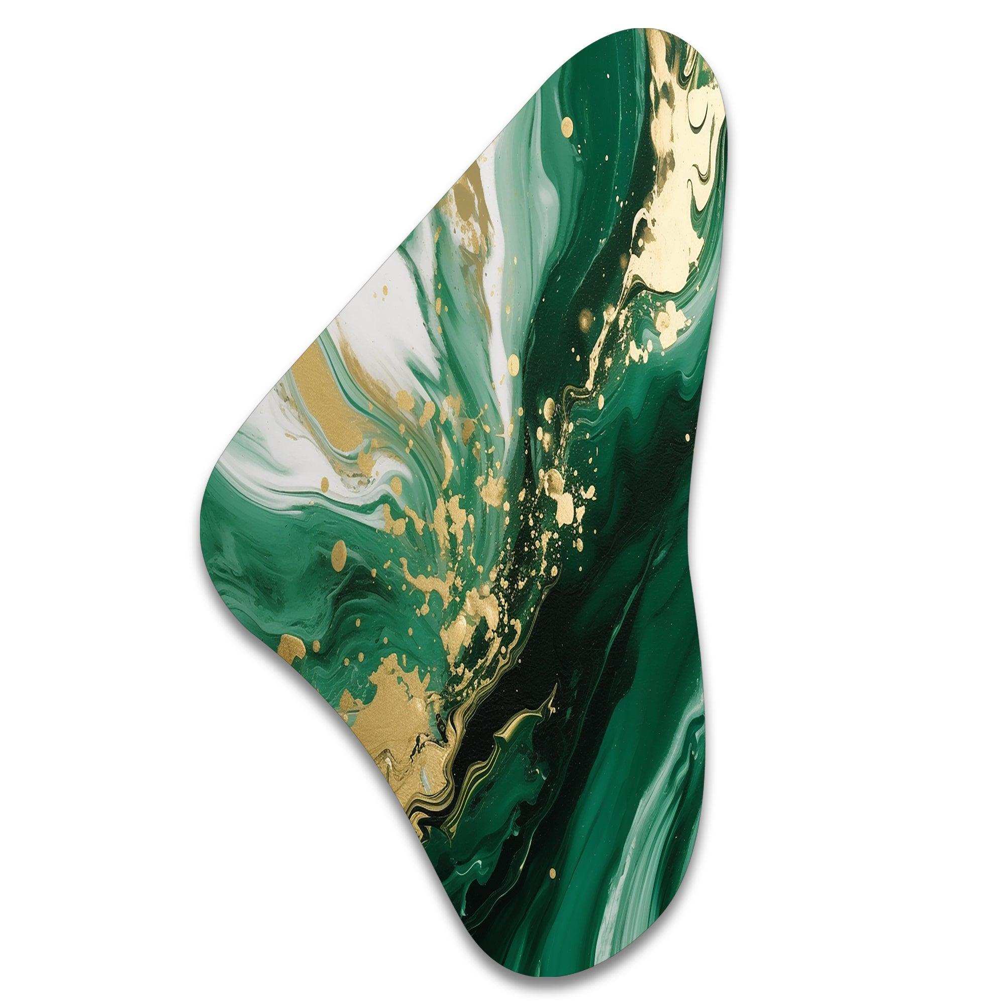 Green and Gold Serene Cascade III - Asymmetric Metal Wall Art