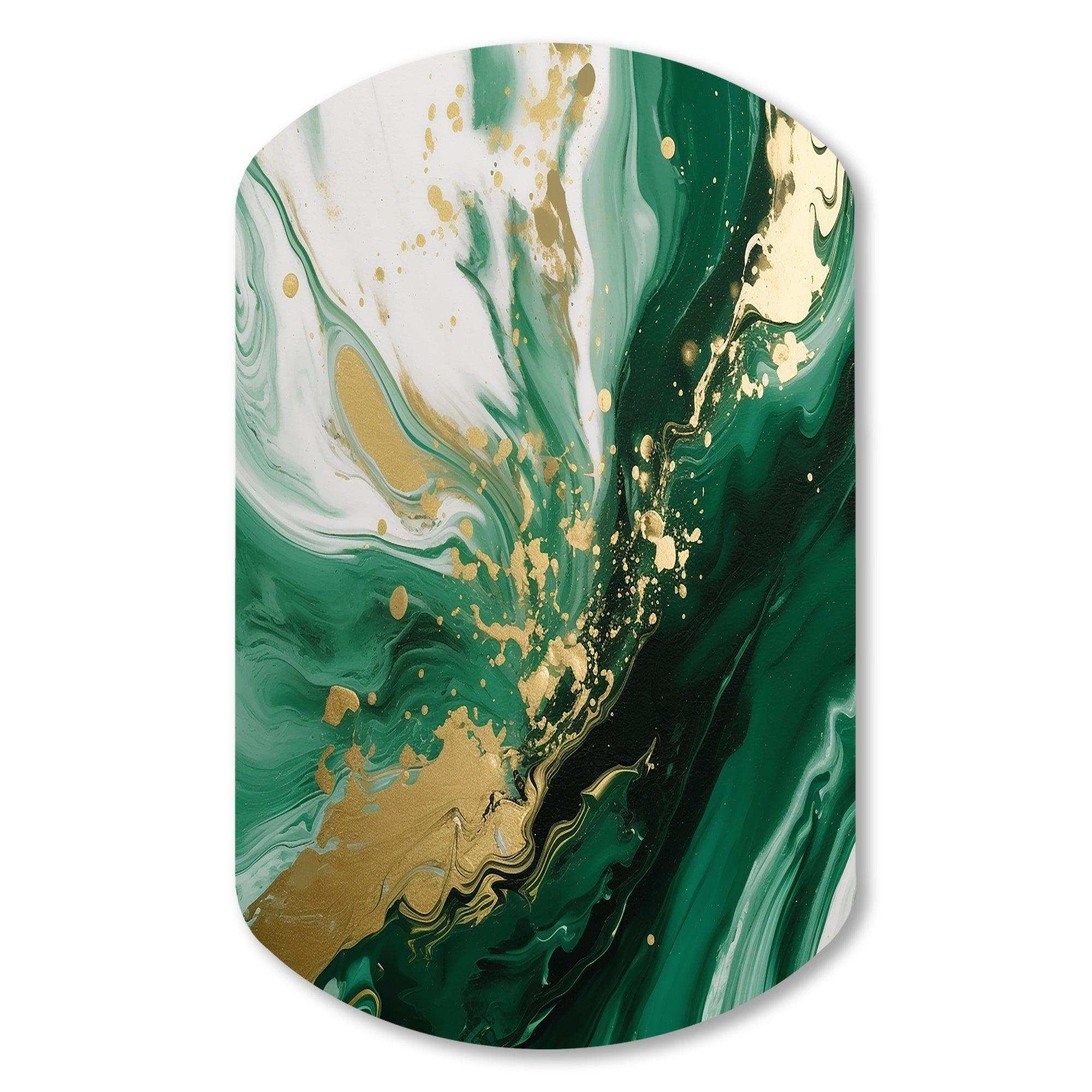 Green and Gold Serene Cascade III - Asymmetric Metal Wall Art