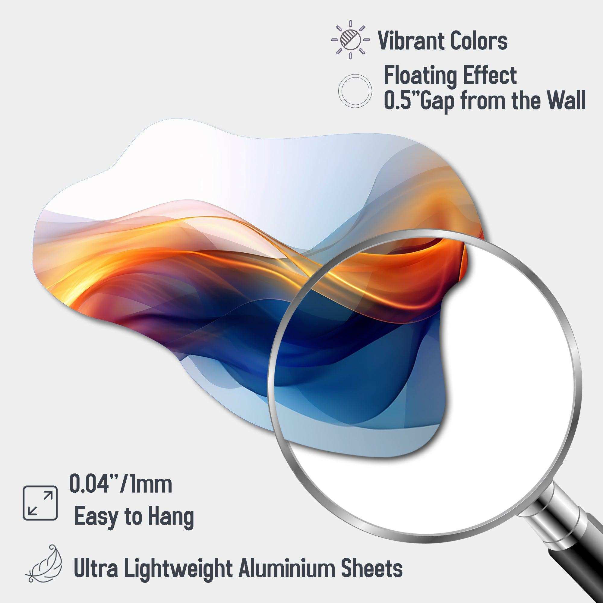 Orange Blue Fractal Fluidity I - Asymmetric Metal Wall Art