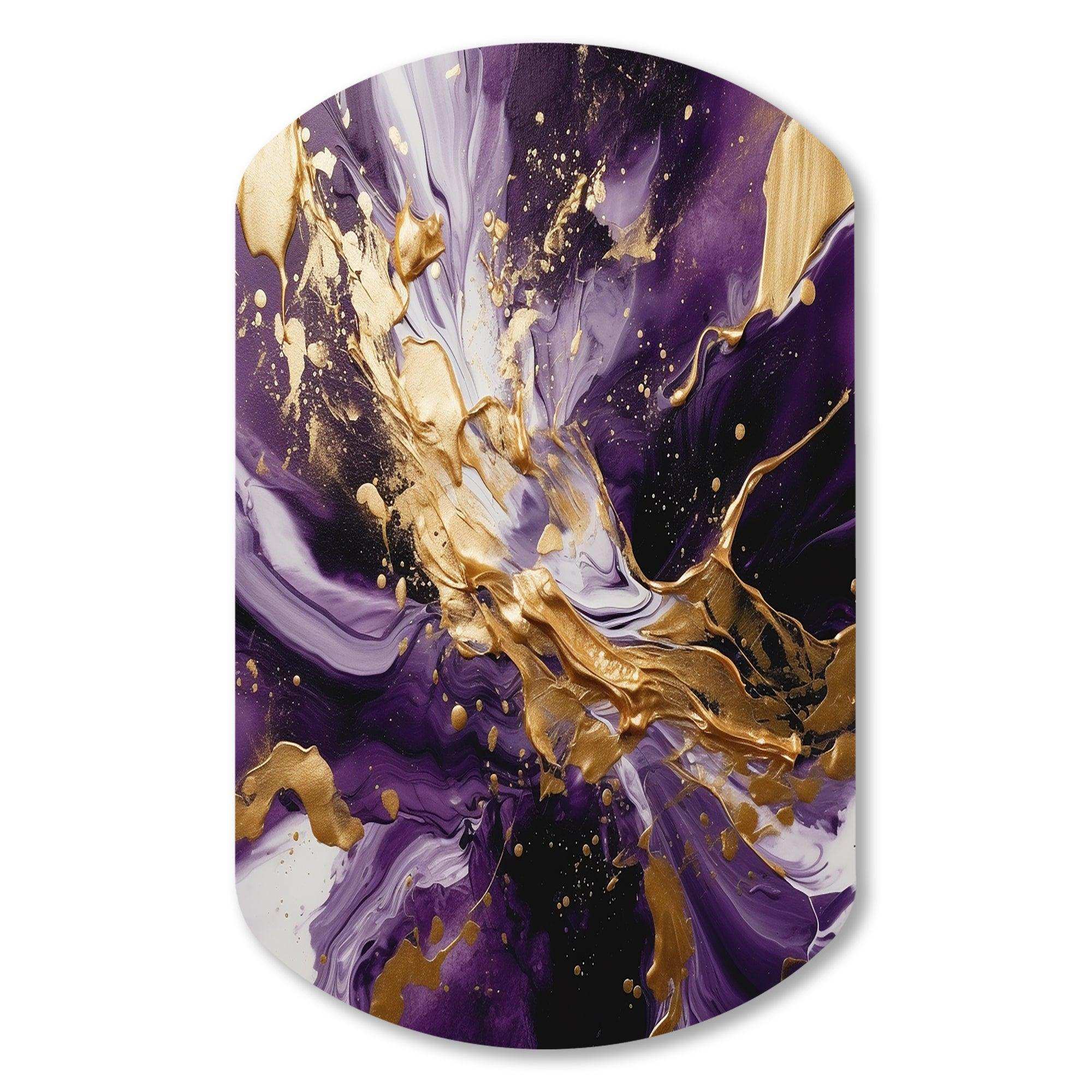Purple and Gold Liquid Magic III - Asymmetric Metal Wall Art