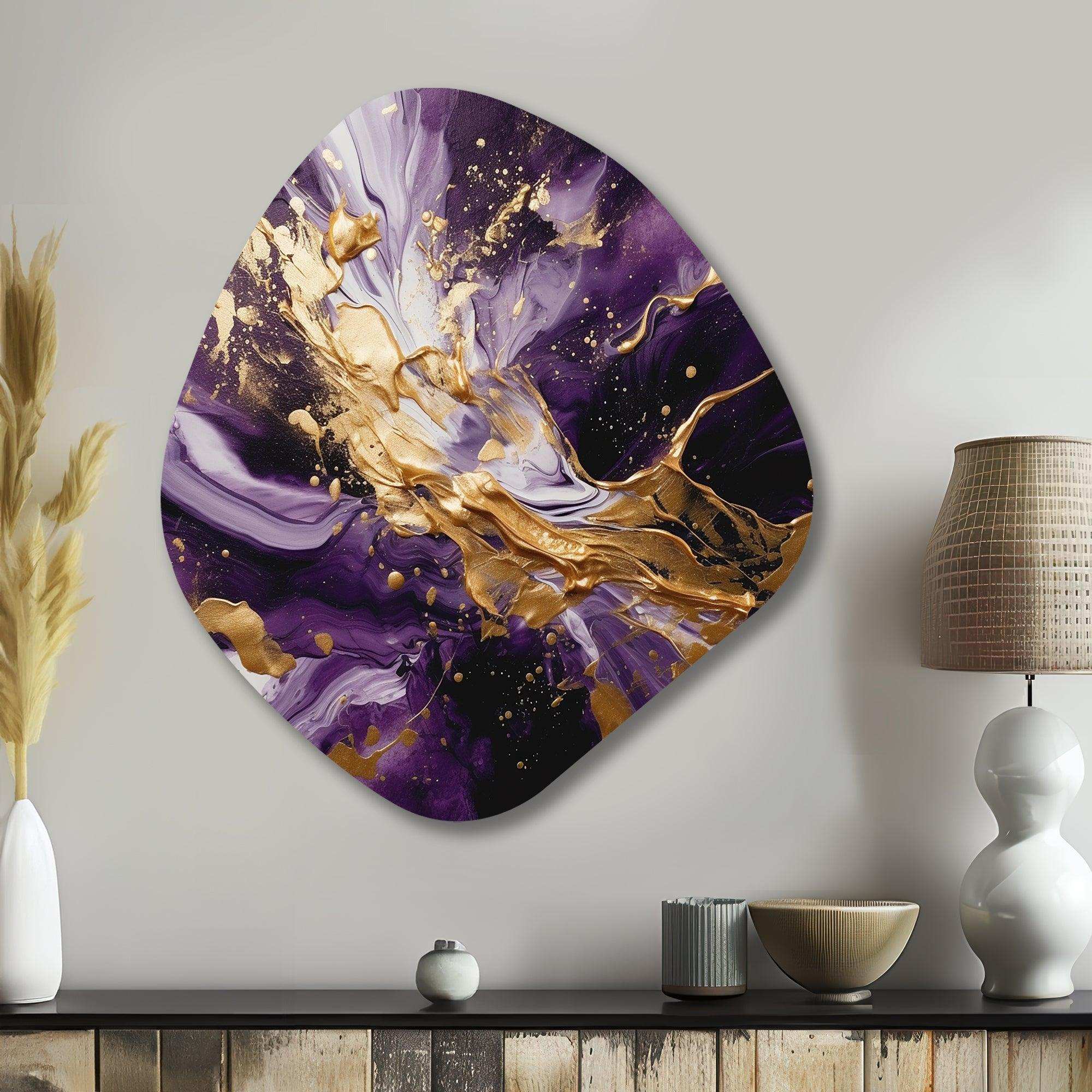 Purple and Gold Liquid Magic III - Asymmetric Metal Wall Art