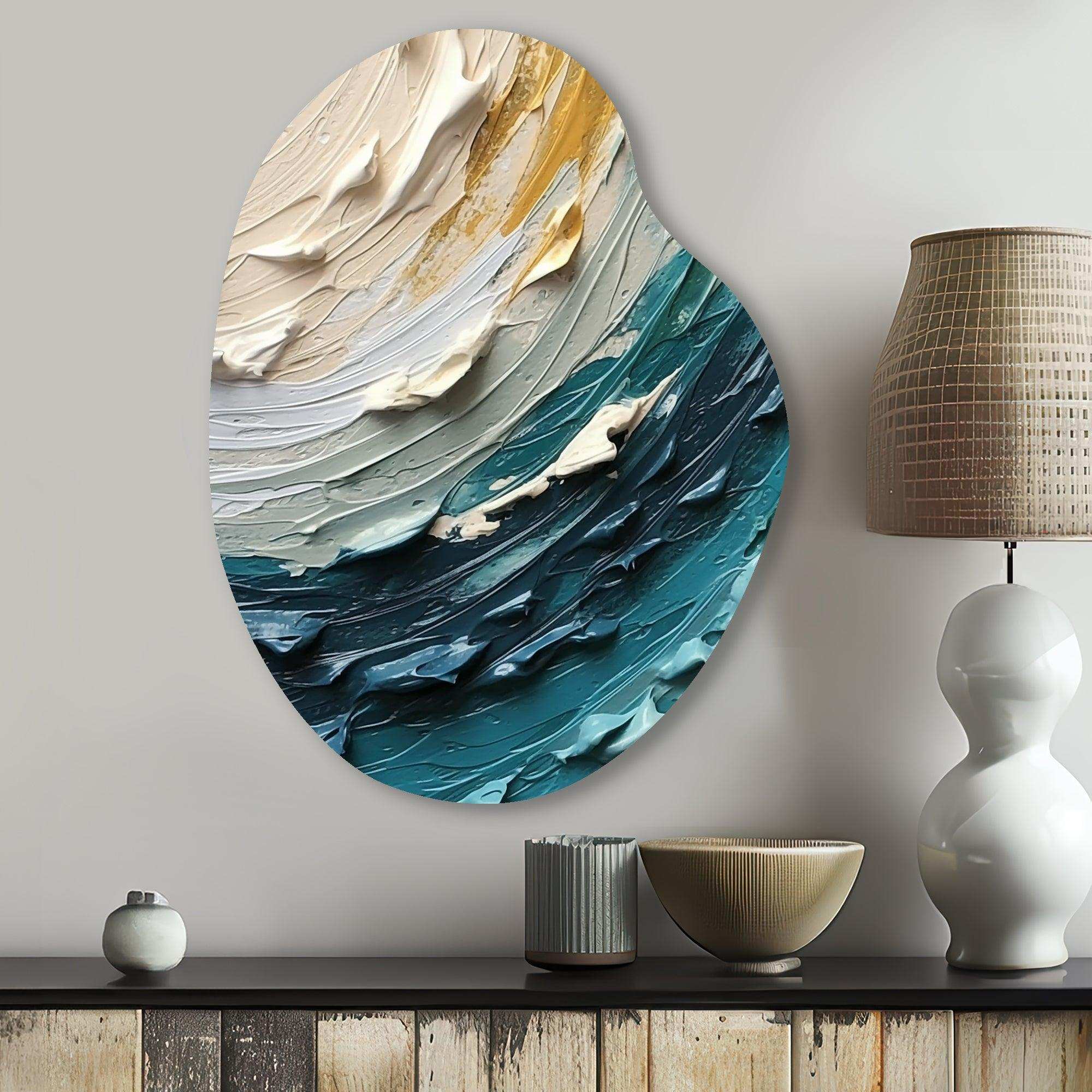 Teal Cream Surreal Spirals II - Asymmetric Metal Wall Art