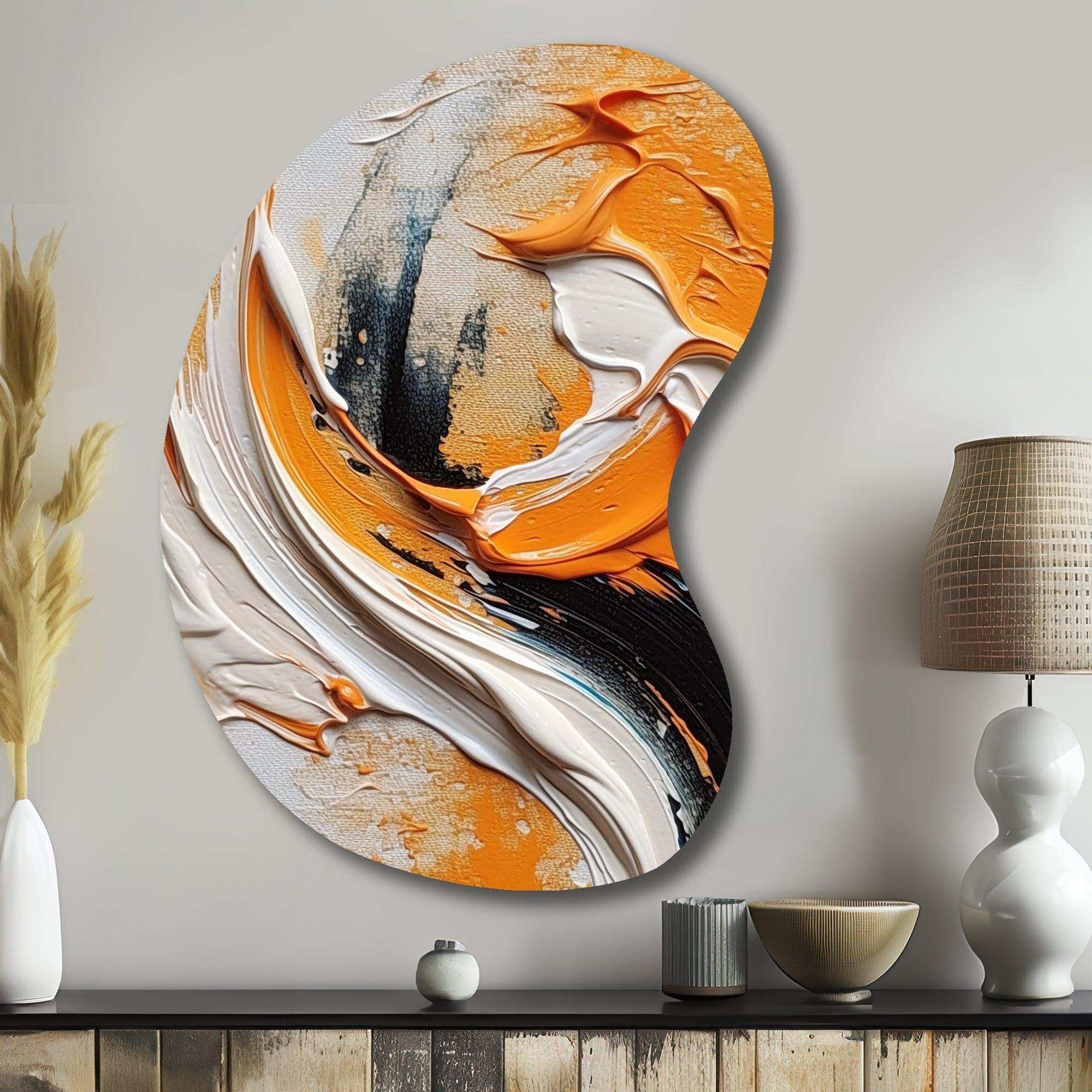 Orange and Black Mystic Spirals IV - Asymmetric Metal Wall Art