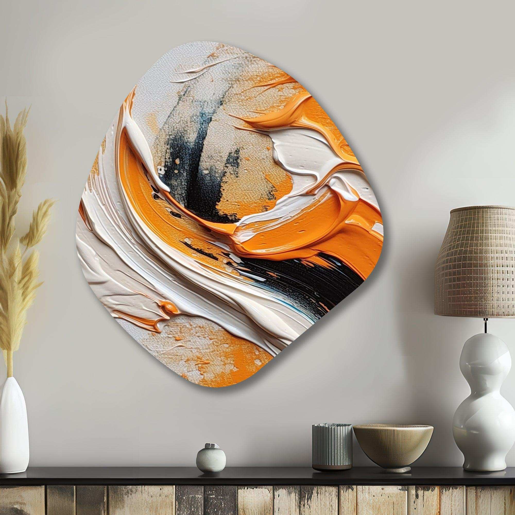 Orange and Black Mystic Spirals IV - Asymmetric Metal Wall Art
