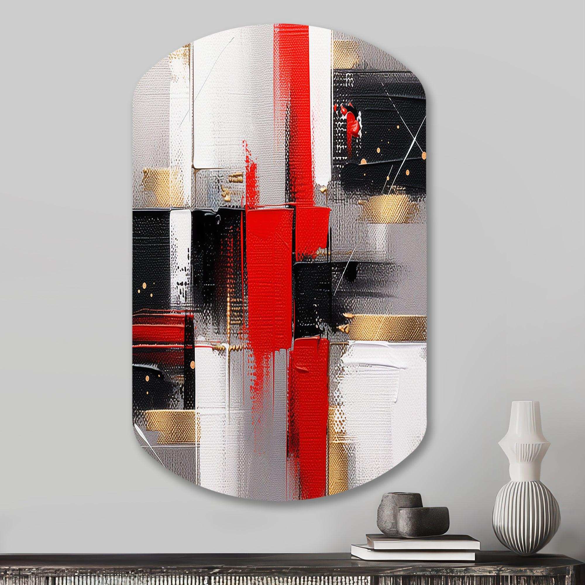 Red and Gold Cubic Abstract I - Asymmetric Metal Wall Art