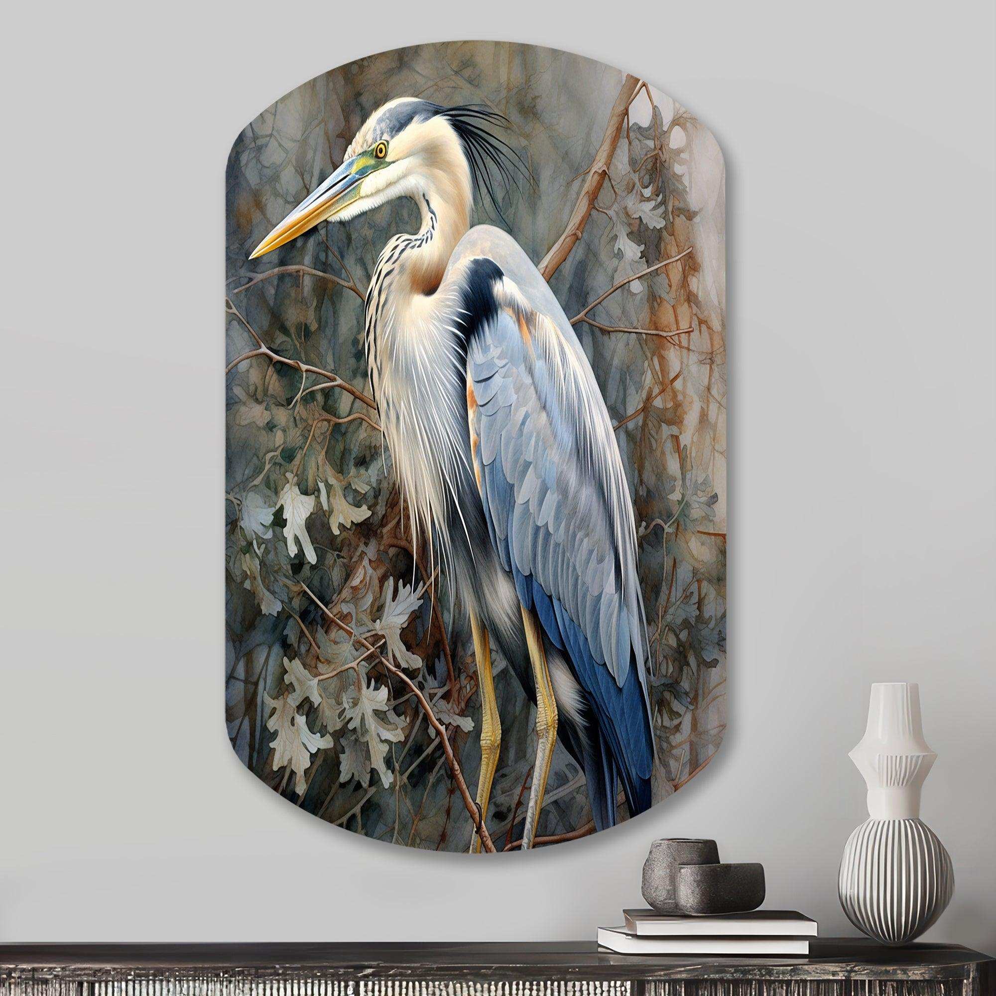 Graceful Heron Waterbird I - Asymmetric Metal Wall Art