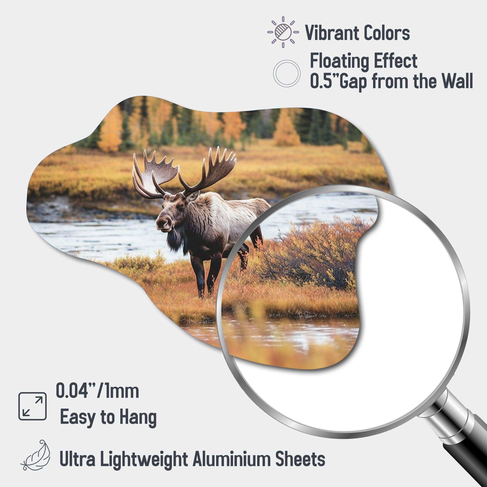 Moose In Alaska Scenery I - Asymmetric Metal Wall Art