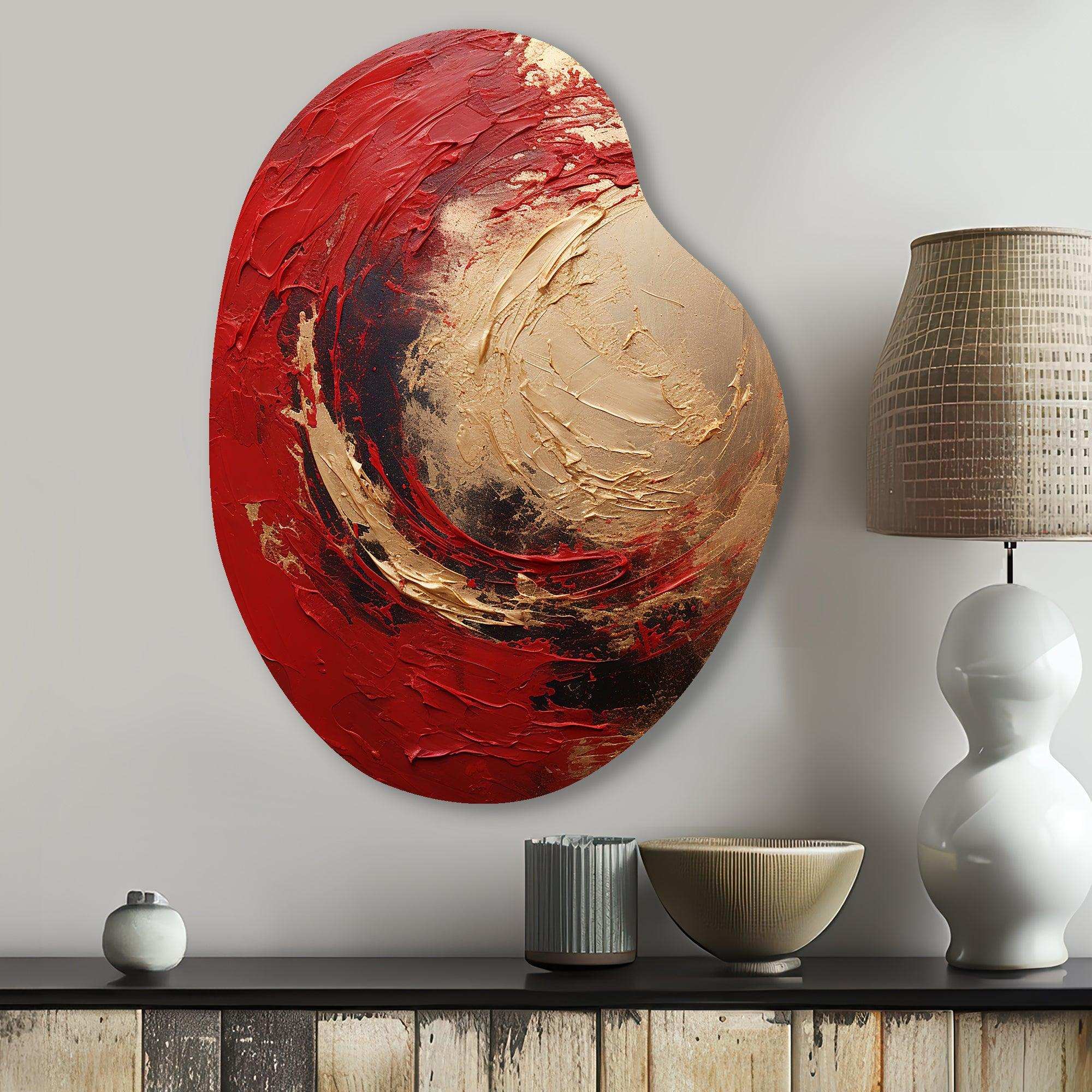 Red Gold Fusion Spiral I - Asymmetric Metal Wall Art