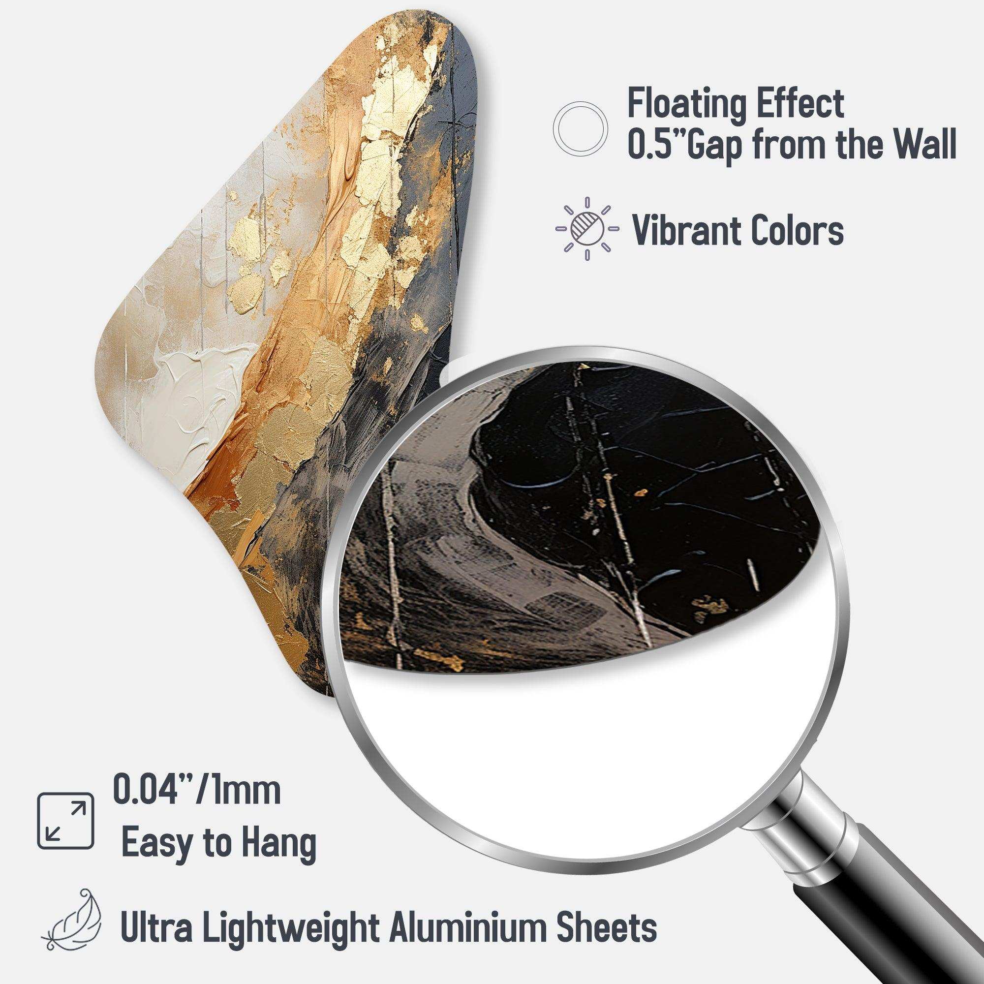 Minimalism Chrome Gold And Black Poteries - Asymmetric Metal Wall Art