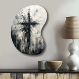 Minimalism Black And White Religious Cross - Asymmetric Metal Wall Art