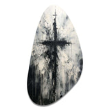 Minimalism Black And White Religious Cross - Asymmetric Metal Wall Art