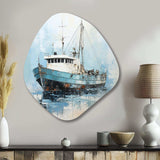 Blue And White Fishing Boat I - Asymmetric Metal Wall Art