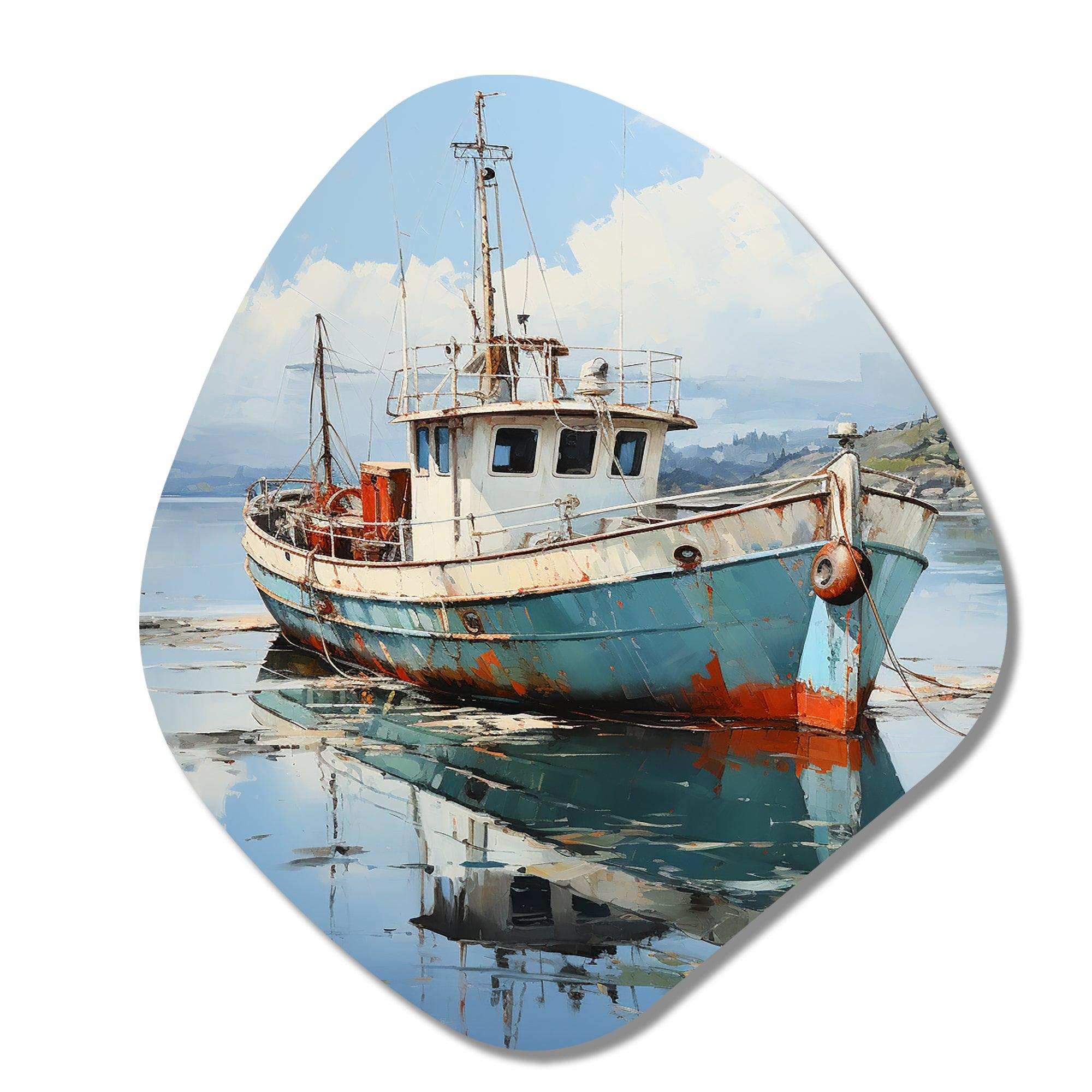 Fishing Boat At The Port - Asymmetric Metal Wall Art