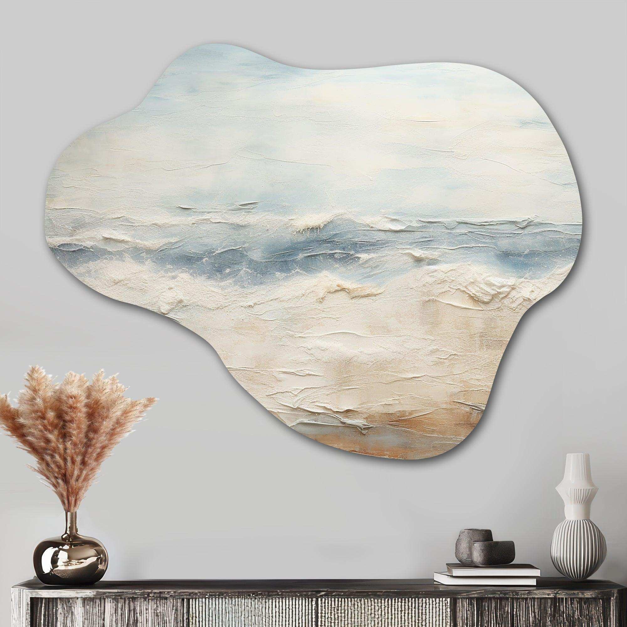 Modern Coastal Beige And Grey River - Asymmetric Metal Wall Art