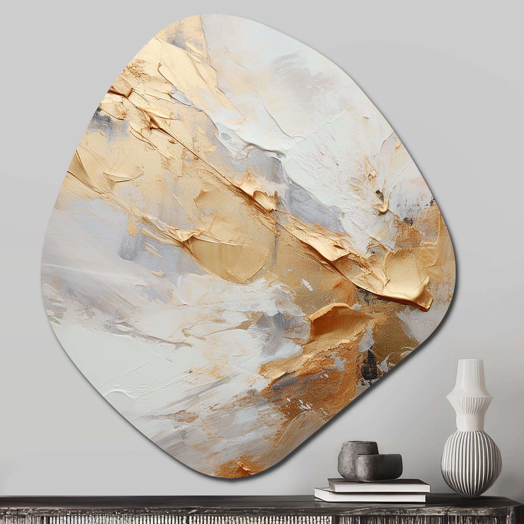 Beige And Gold Glacier Stone Simplicity III - Asymmetric Metal Wall Art