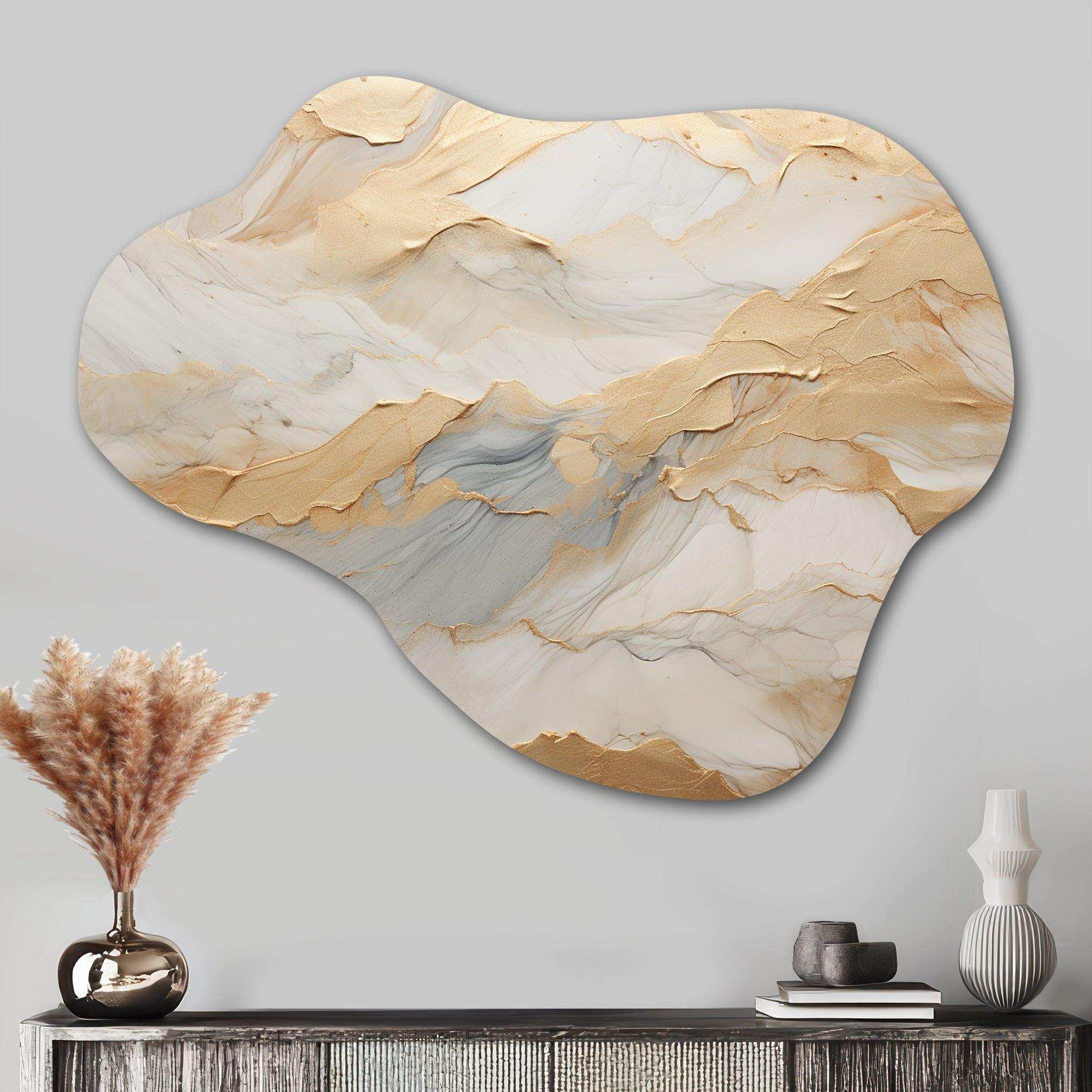 Beige And Gold Glacier Stone Art III - Asymmetric Metal Wall Art