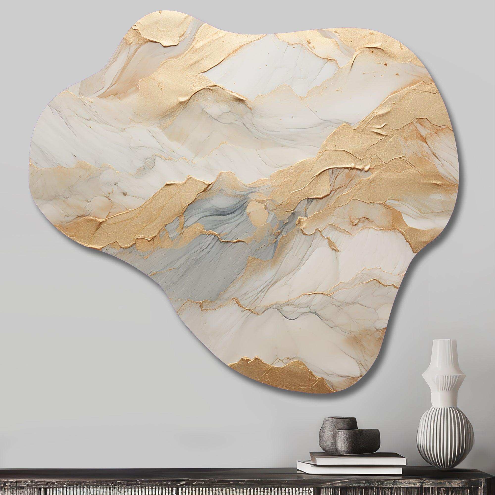 Beige And Gold Glacier Stone Art III - Asymmetric Metal Wall Art
