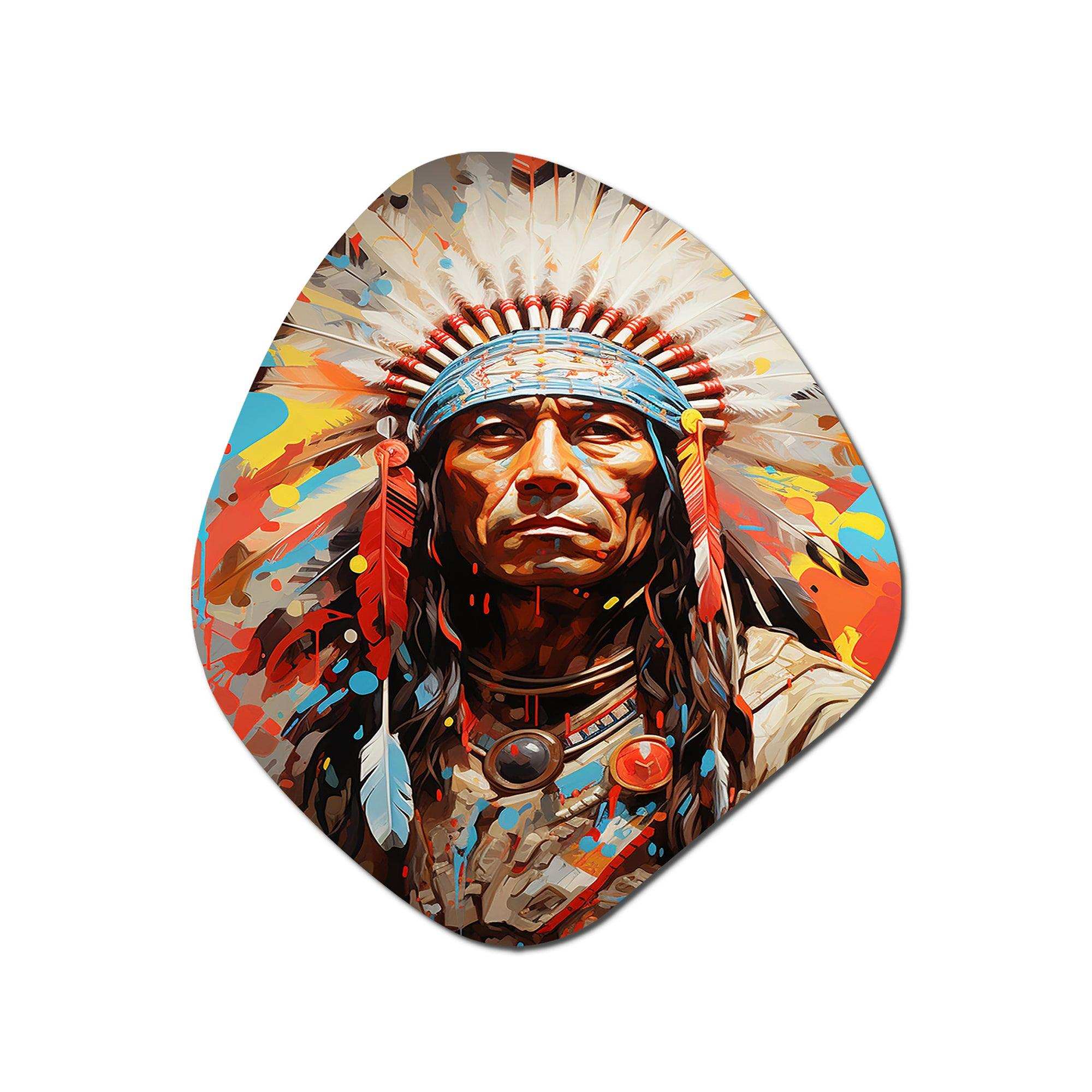 Native American Warrior Portrait - Asymmetric Metal Wall Art