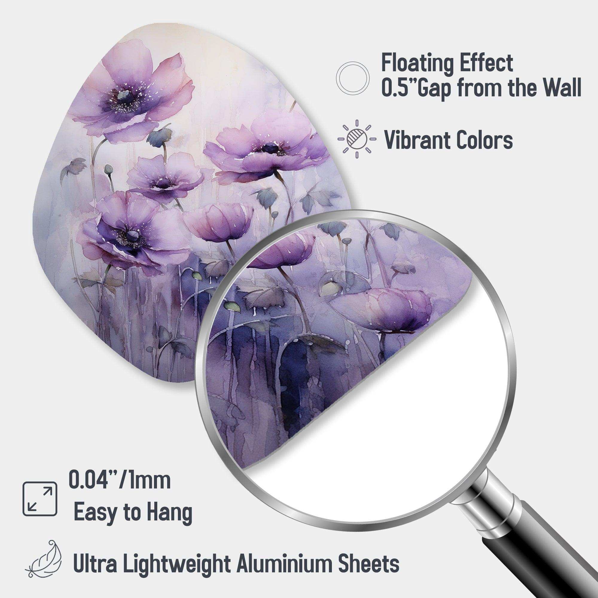Violet Veil Delicate Poppies Moment - Asymmetric Metal Wall Art