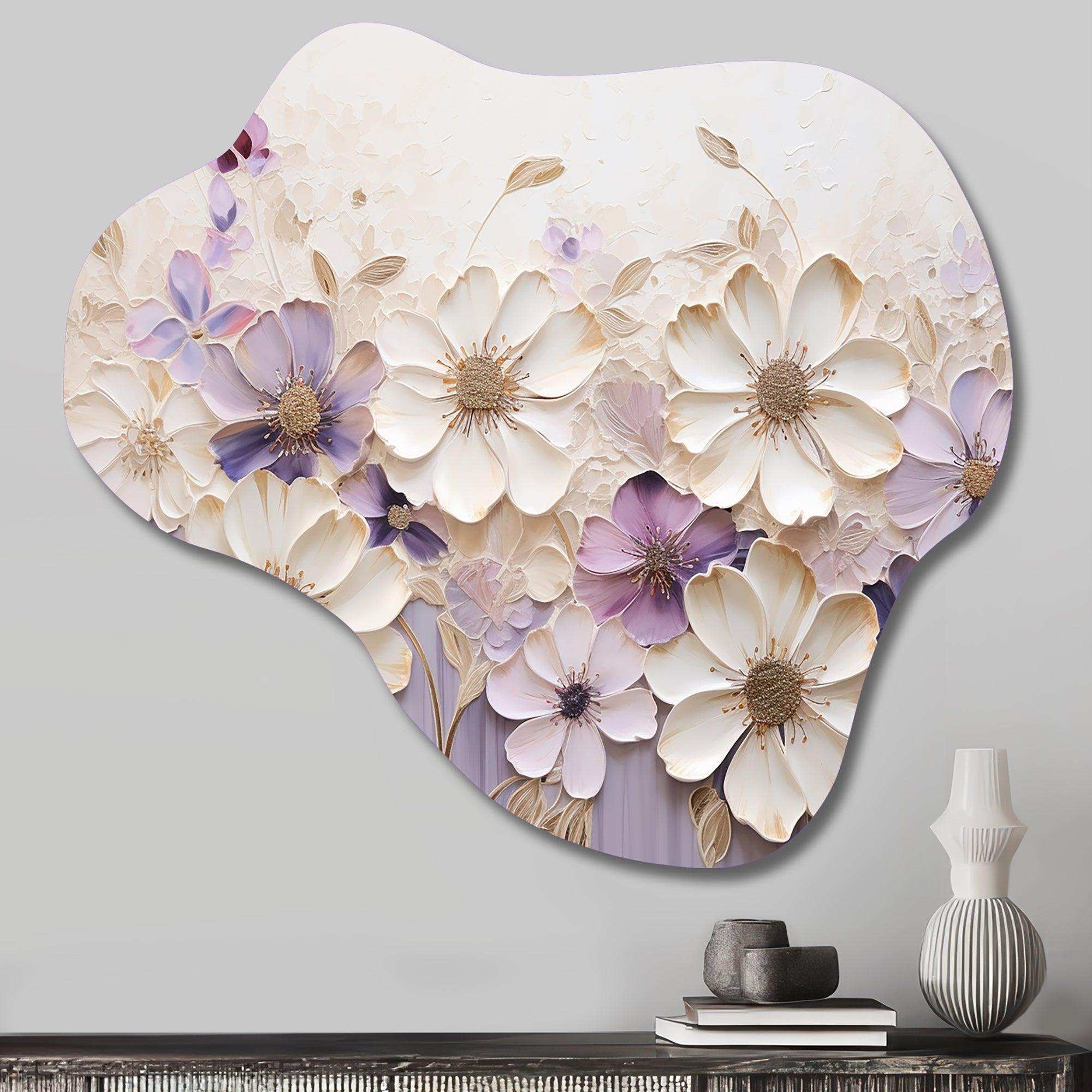 Beige And Purple Adorned Violets I - Asymmetric Metal Wall Art