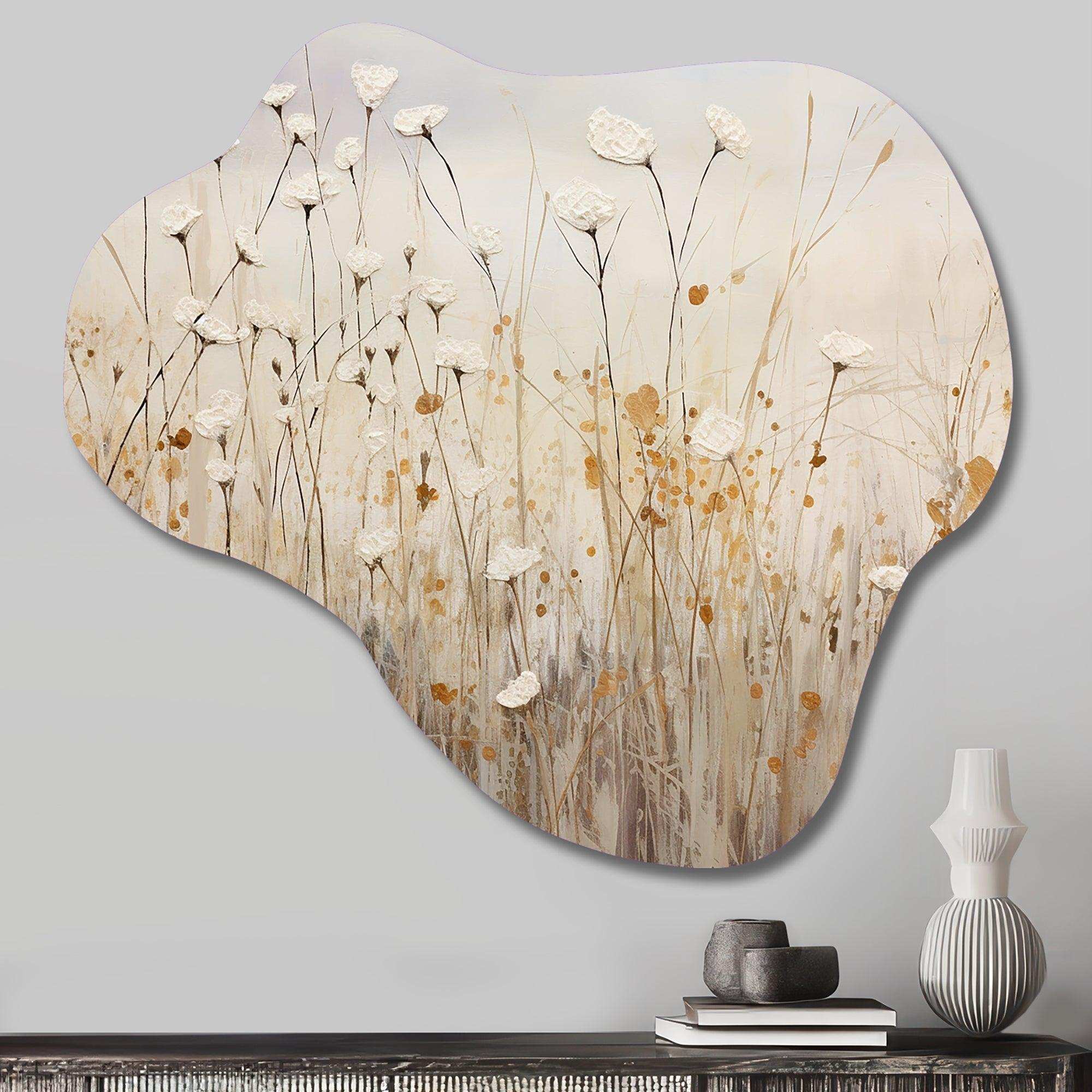 beige Wildflowers Floral Fantasy - Asymmetric Metal Wall Art