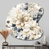 Ethereal Blue And White Chrysanthemum Boho Pattern - Asymmetric Metal Wall Art