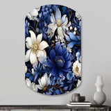 Deep Indigo Moonlit Flowers - Asymmetric Metal Wall Art