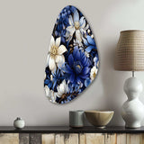 Deep Indigo Moonlit Flowers - Asymmetric Metal Wall Art