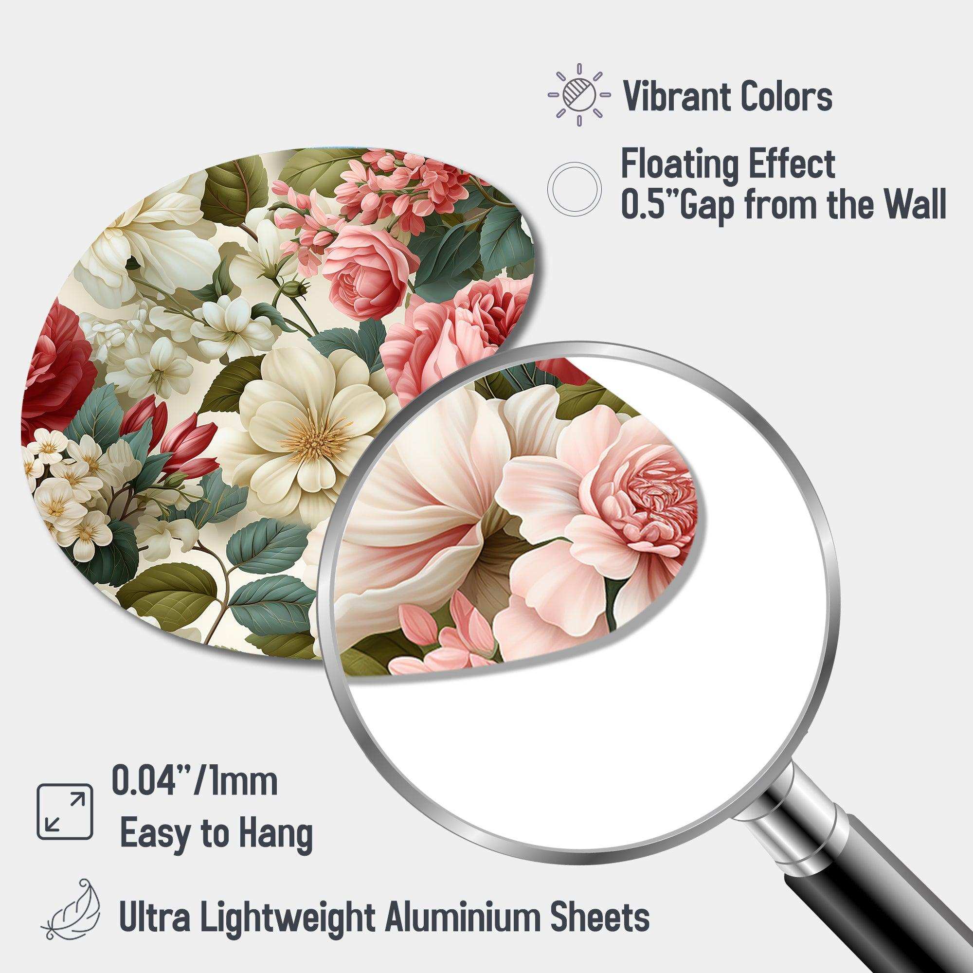 Antique Rose Muted Green Garden - Asymmetric Metal Wall Art