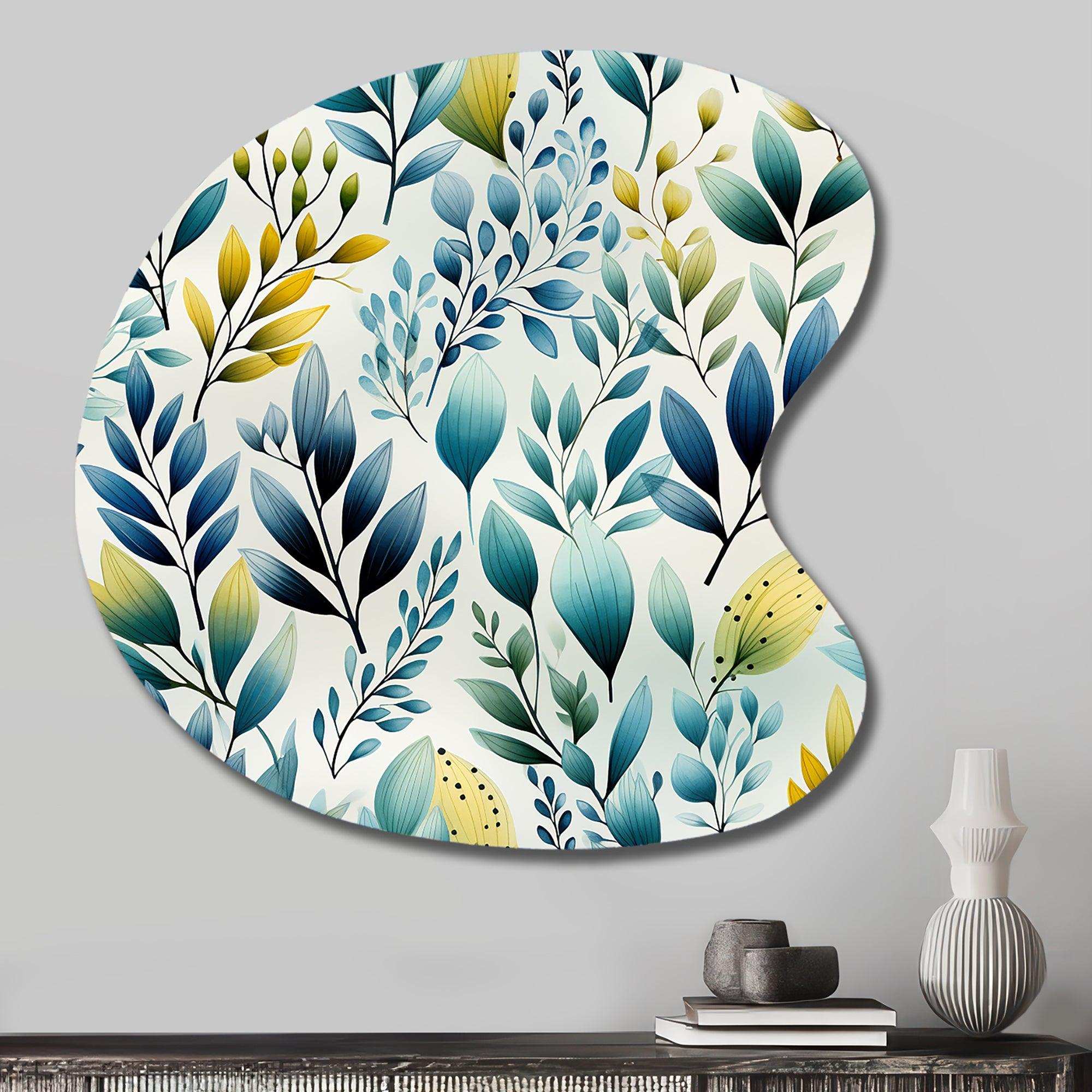 Watercolor Blue Foliage Botanical Pattern - Asymmetric Metal Wall Art