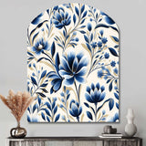 Blue And White Damask Flower - Asymmetric Metal Wall Art